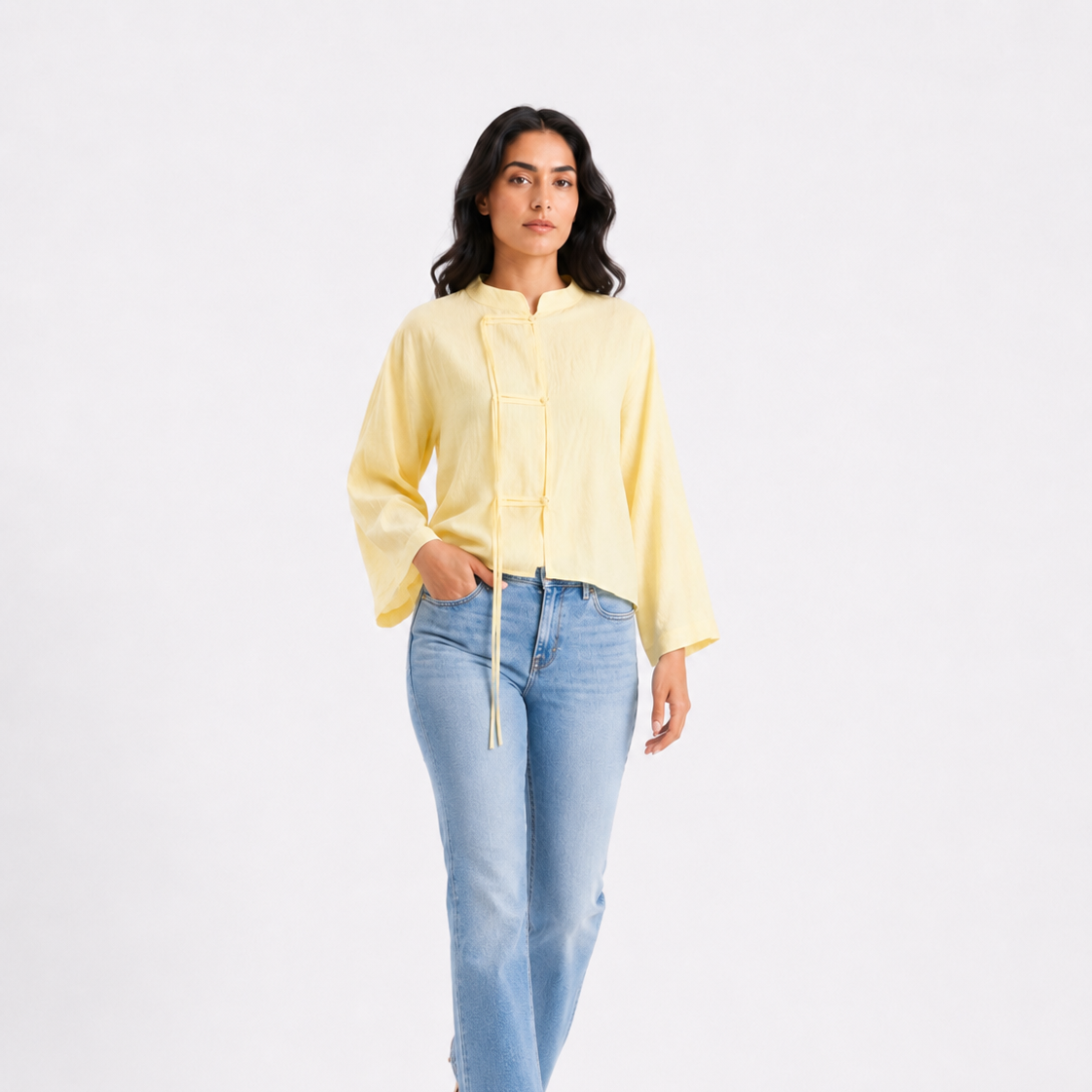 Chinese-Inspired Cropped Button Blouse 2013/220