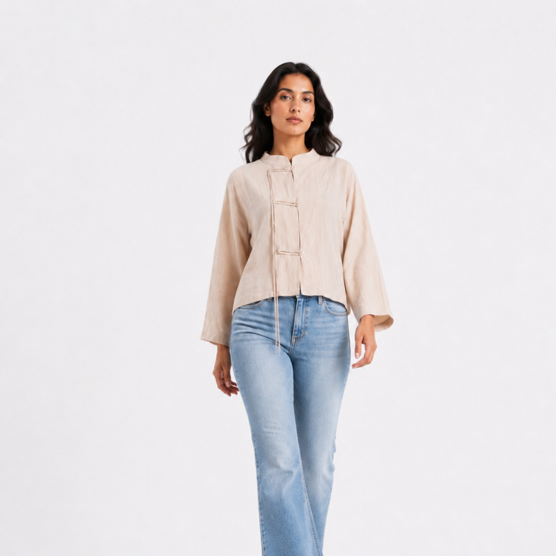 Chinese-Inspired Cropped Button Blouse 2013/220
