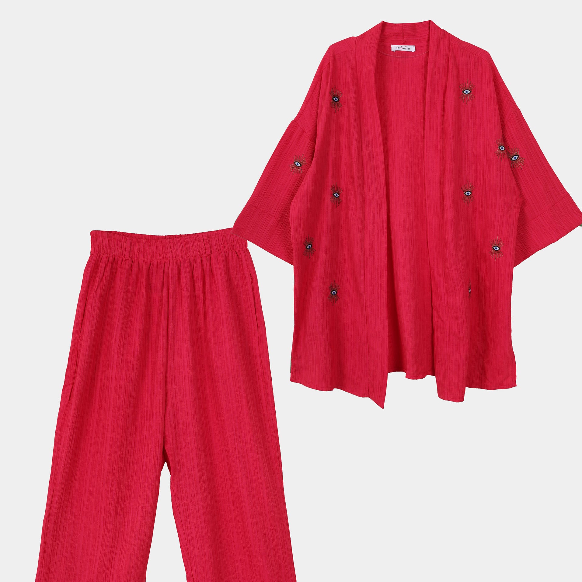 Two-piece set with wide-sleeved kimono s106480183