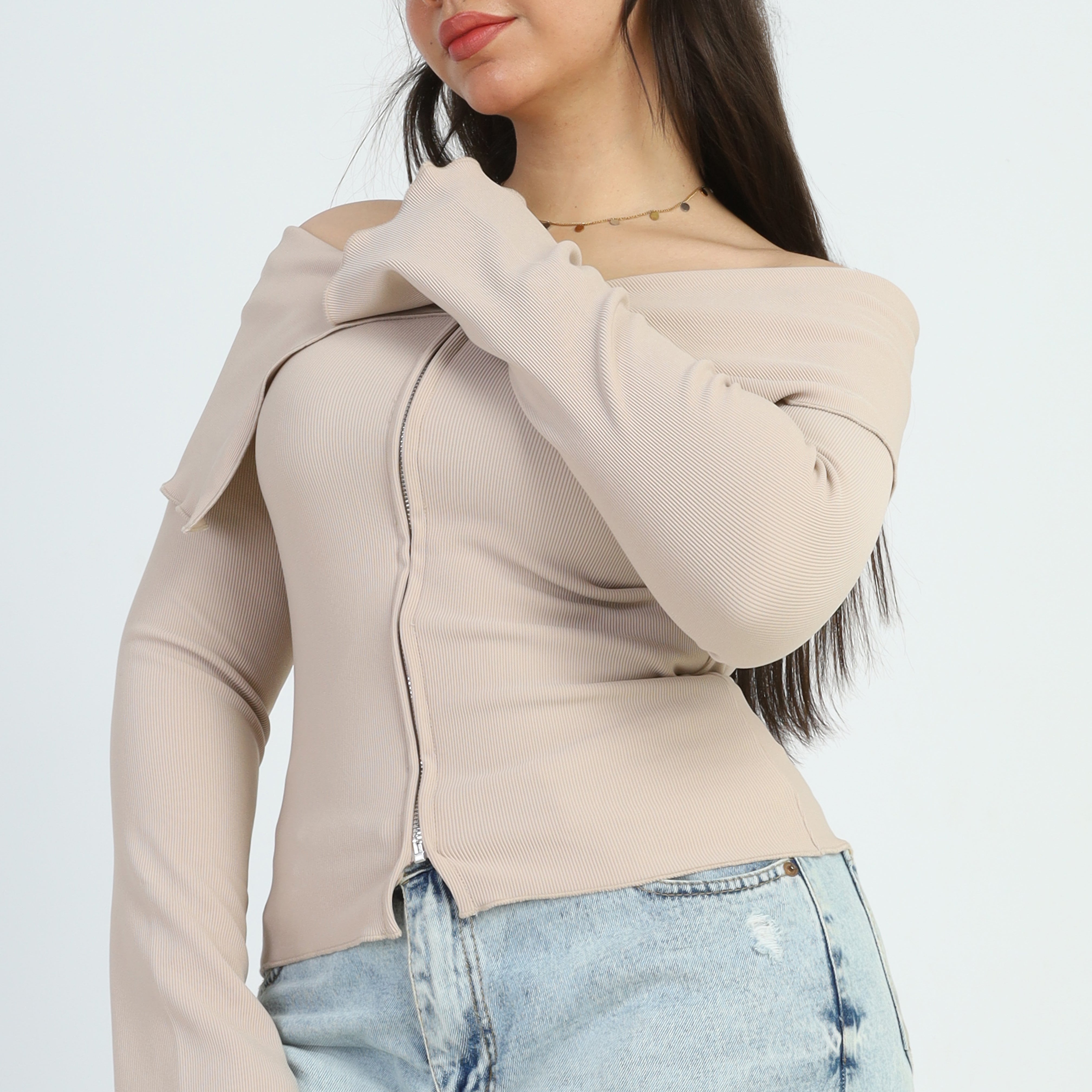 Off-Shoulder Zipper Top s1501163/4