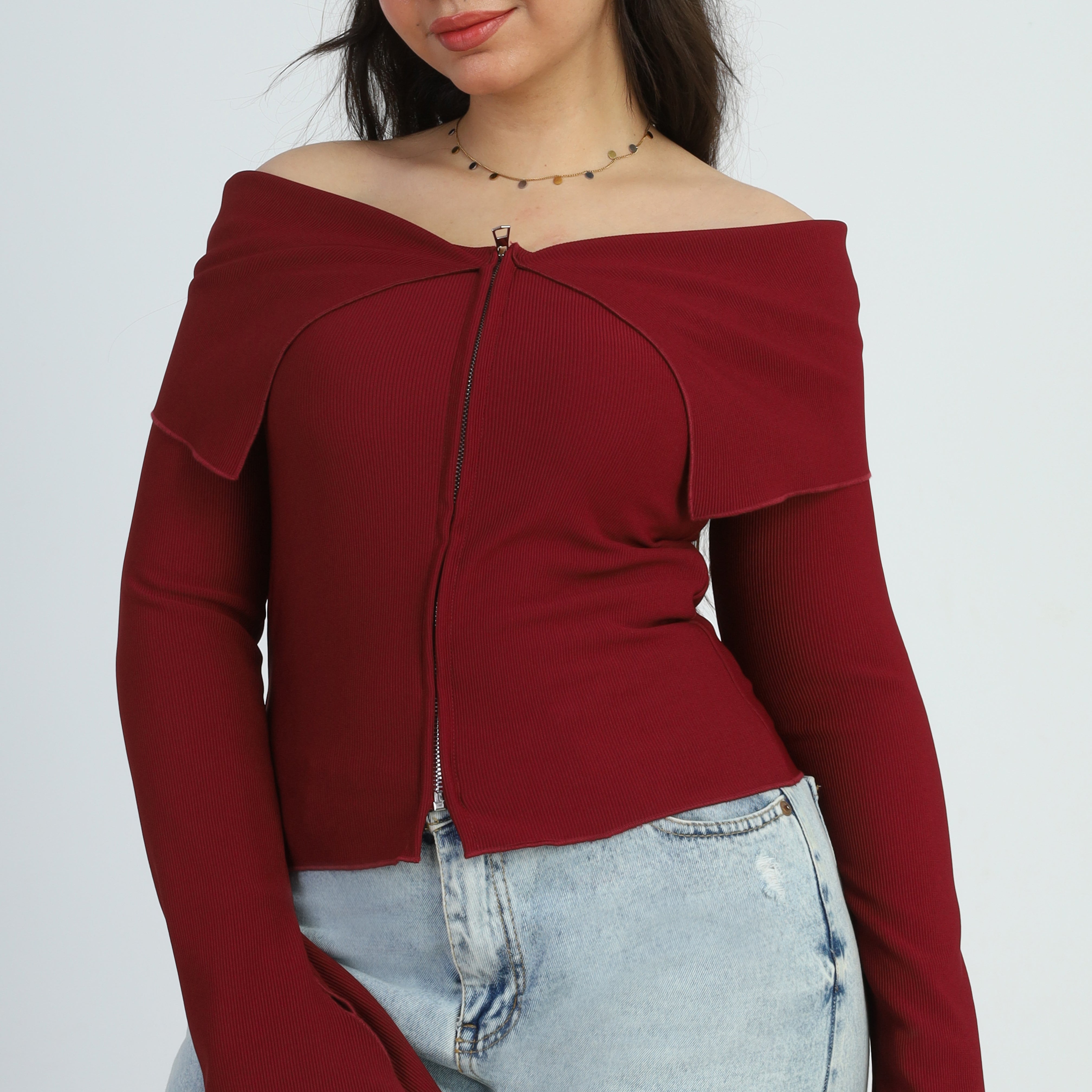 Off-Shoulder Zipper Top s1501163/4