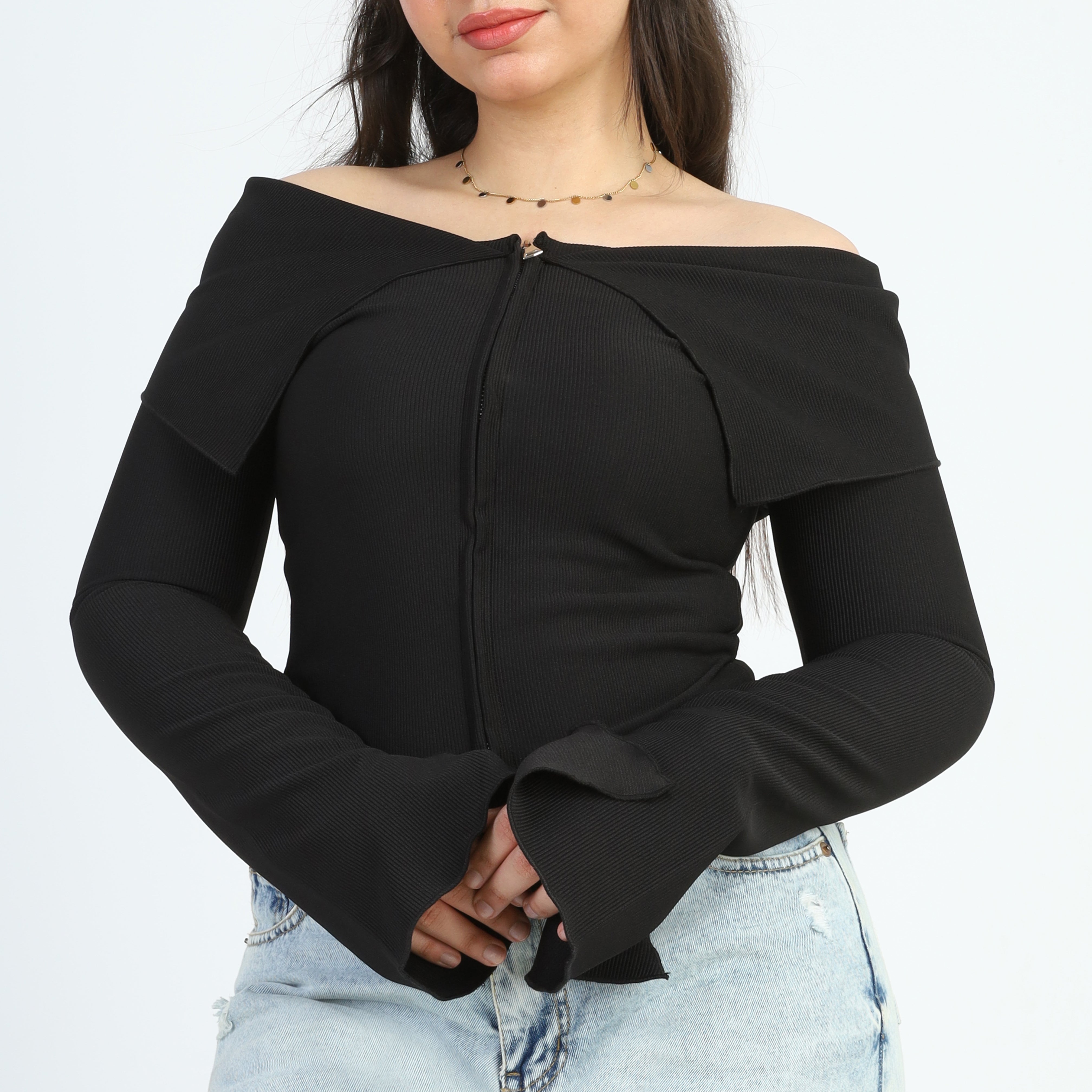 Off-Shoulder Zipper Top s1501163/4