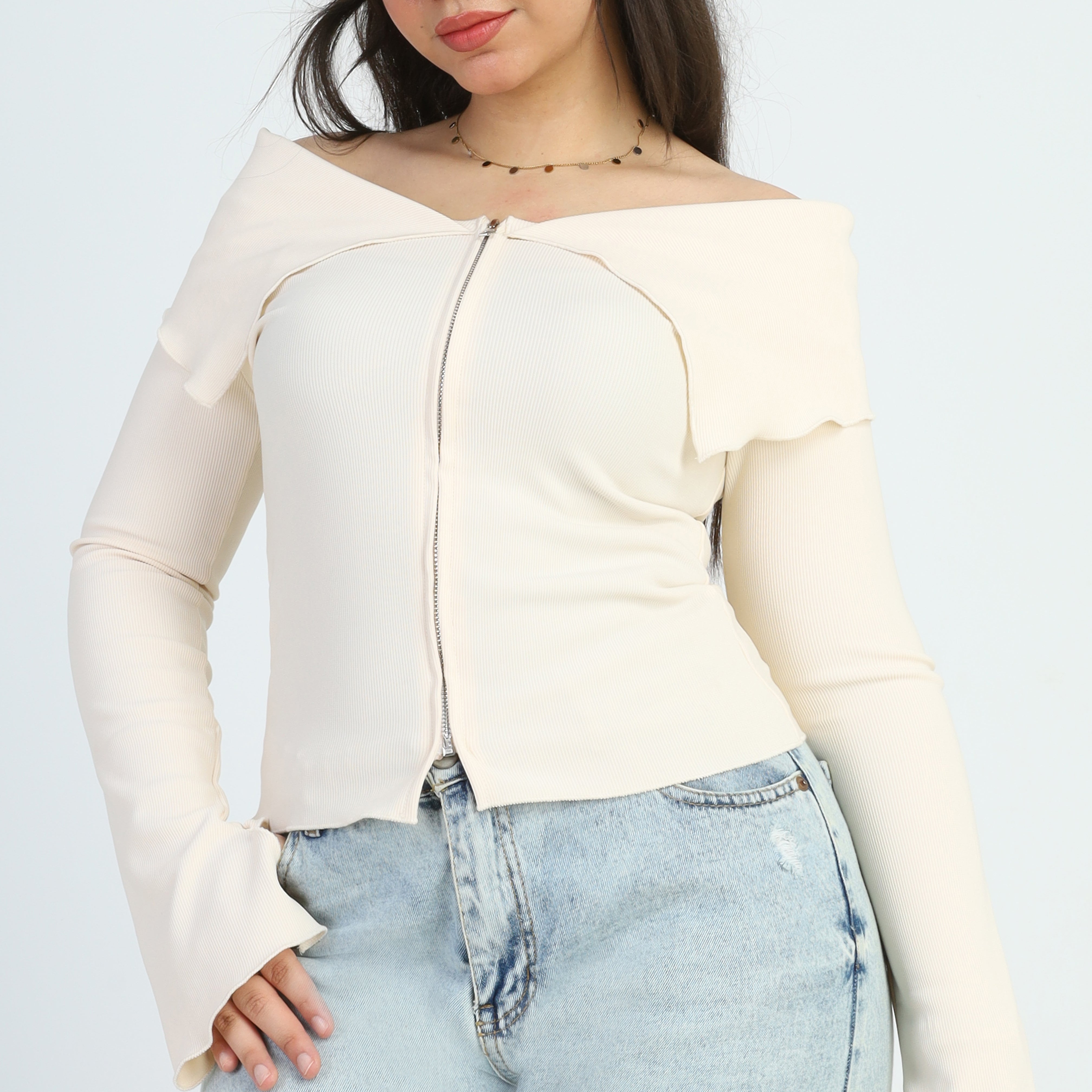 Off-Shoulder Zipper Top s1501163/4