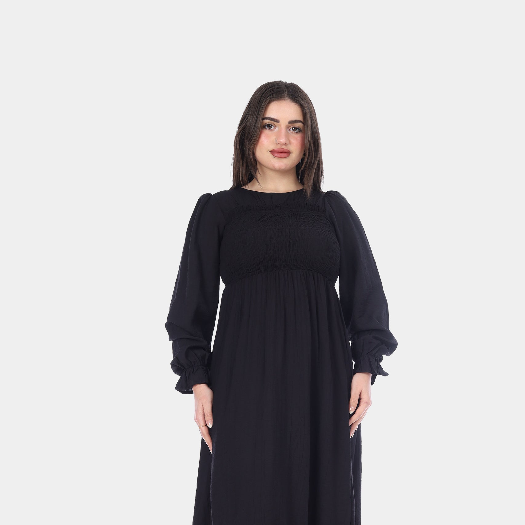Smocked Bodice Long Sleeve Maxi Dress s1501319