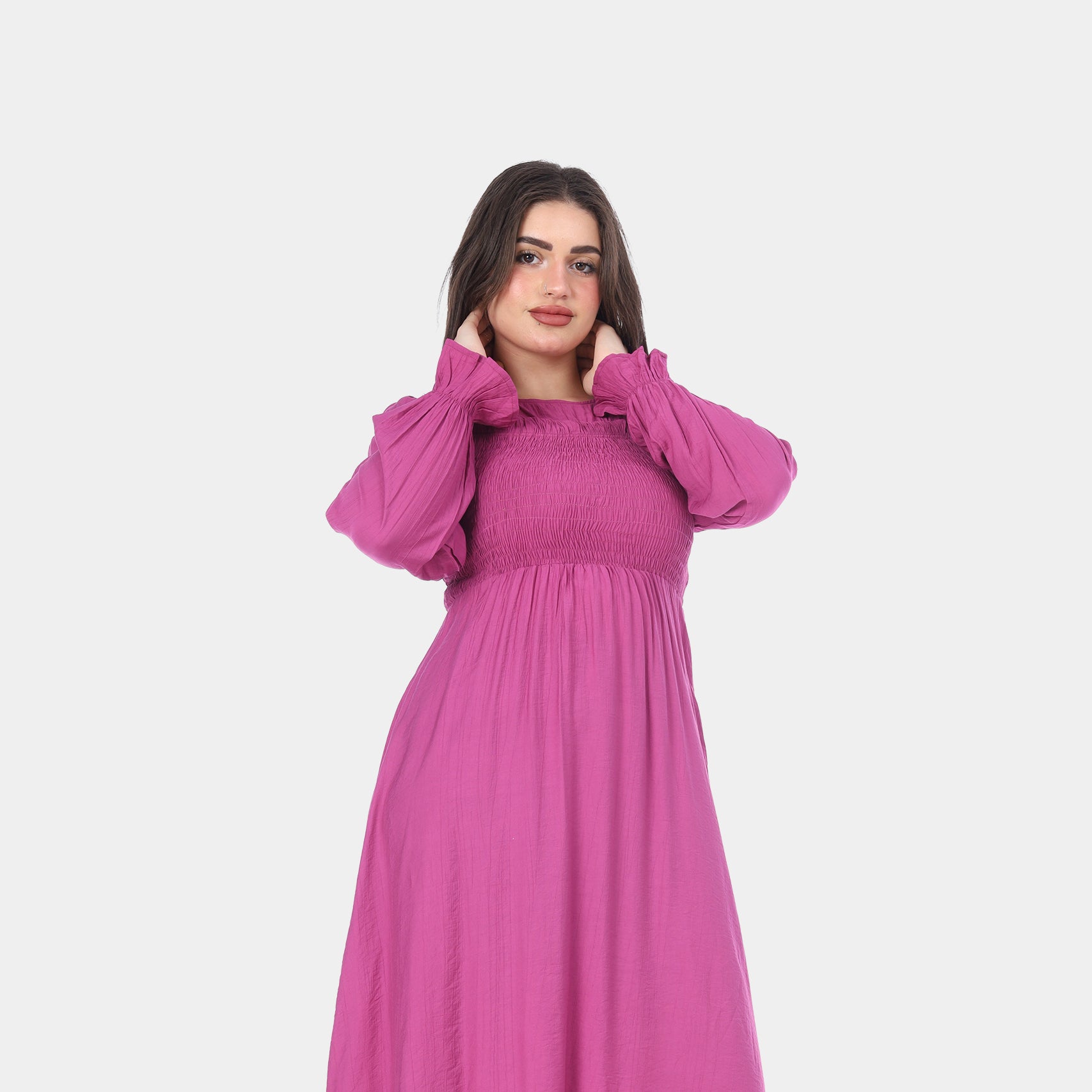 Smocked Bodice Long Sleeve Maxi Dress s1501319