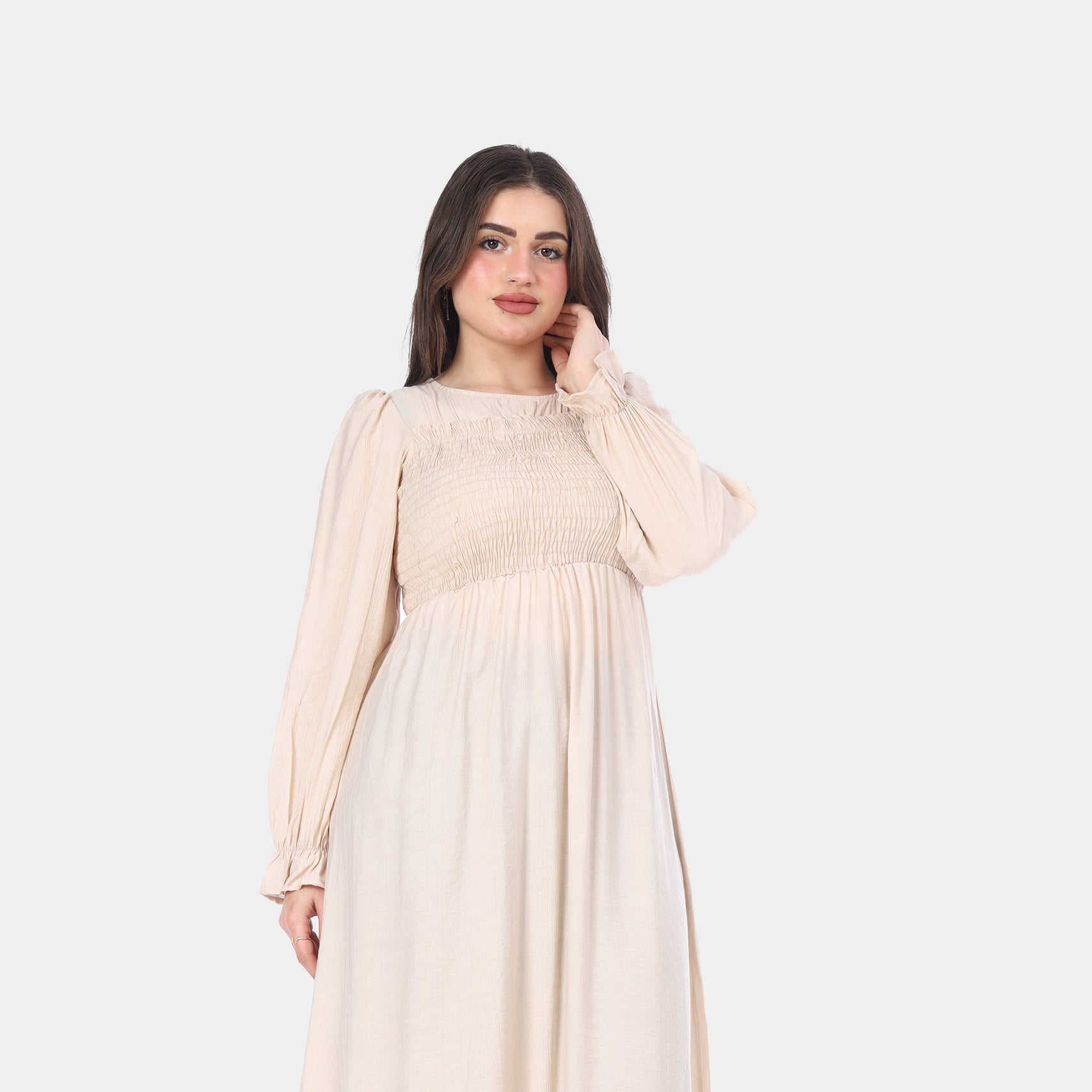 Smocked Bodice Long Sleeve Maxi Dress s1501319