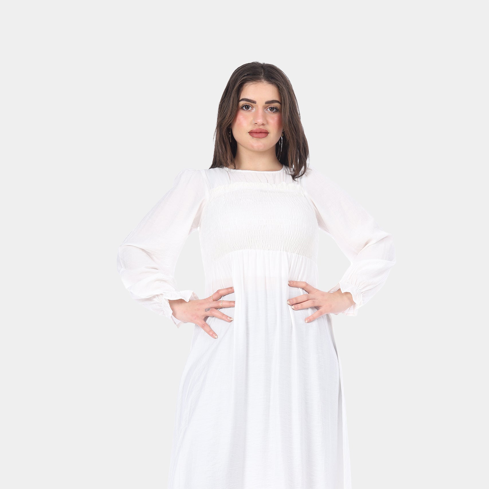 Smocked Bodice Long Sleeve Maxi Dress s1501319