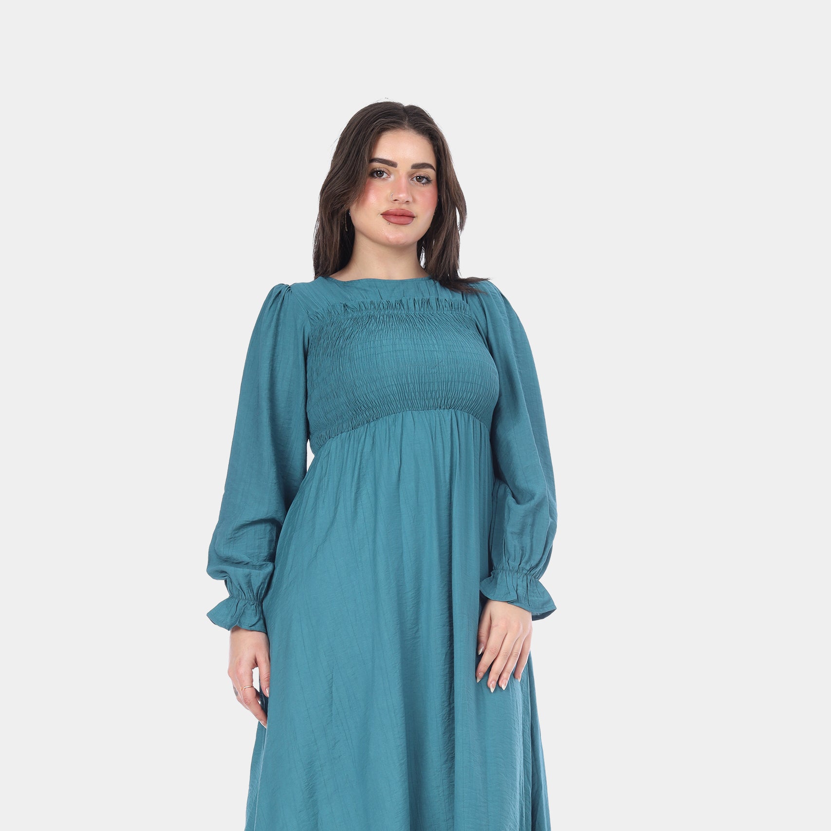 Smocked Bodice Long Sleeve Maxi Dress s1501319