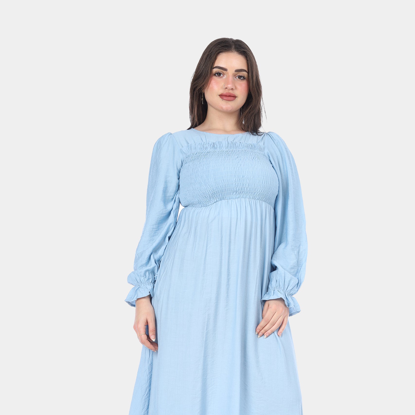 Smocked Bodice Long Sleeve Maxi Dress s1501319