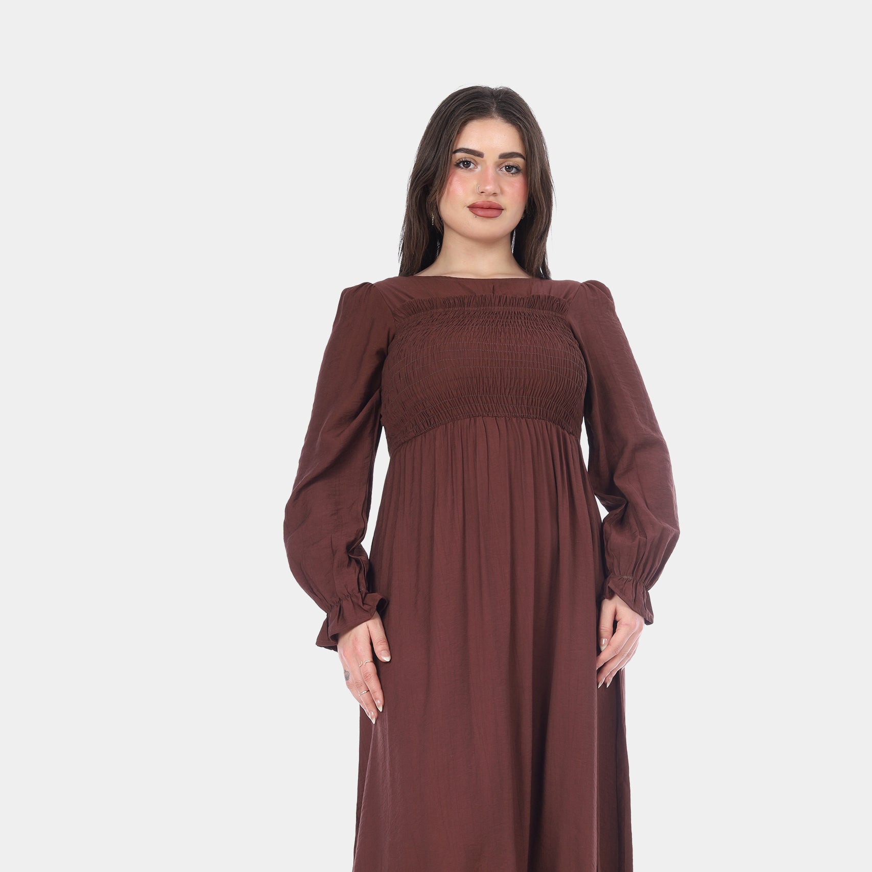 Smocked Bodice Long Sleeve Maxi Dress s1501319