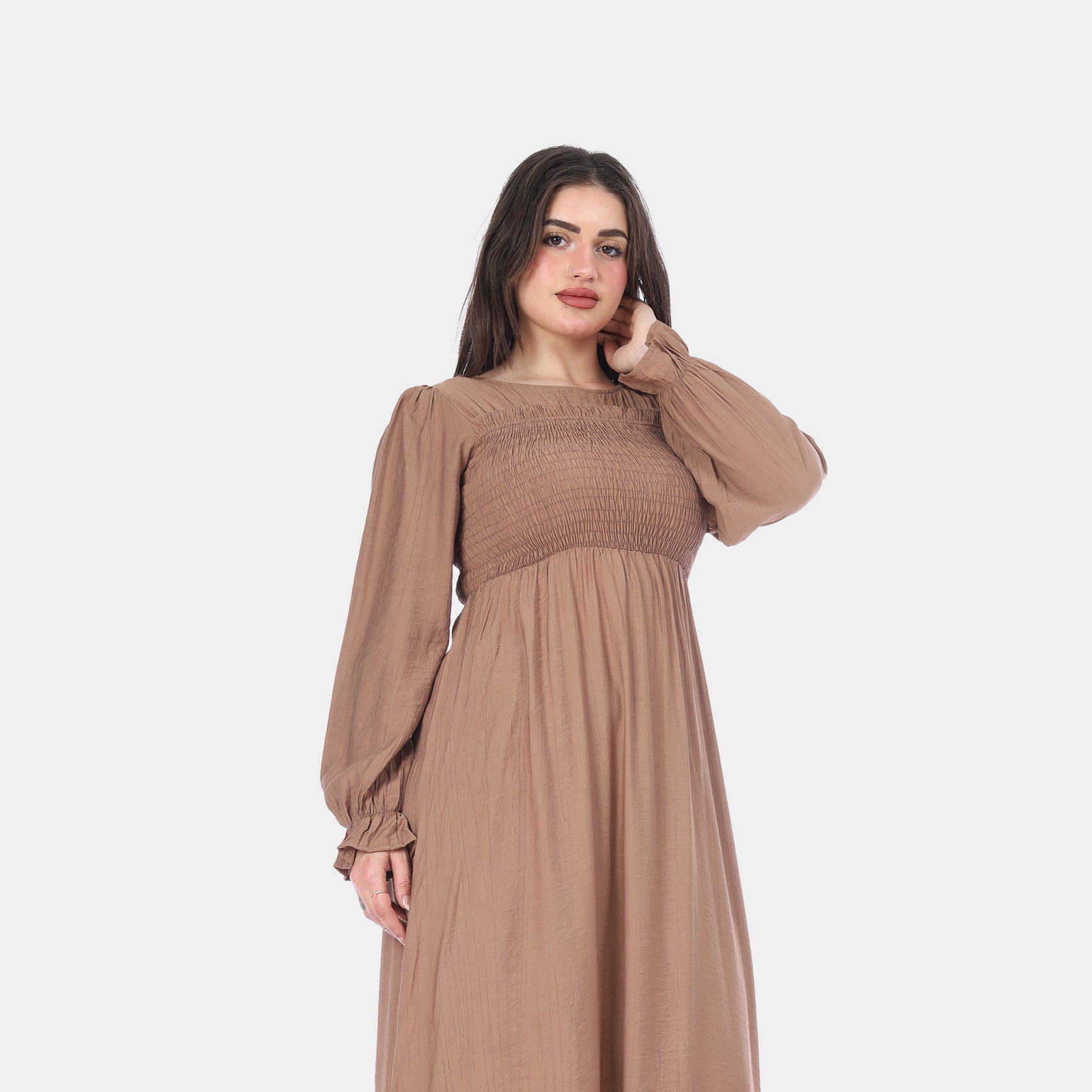 Smocked Bodice Long Sleeve Maxi Dress s1501319
