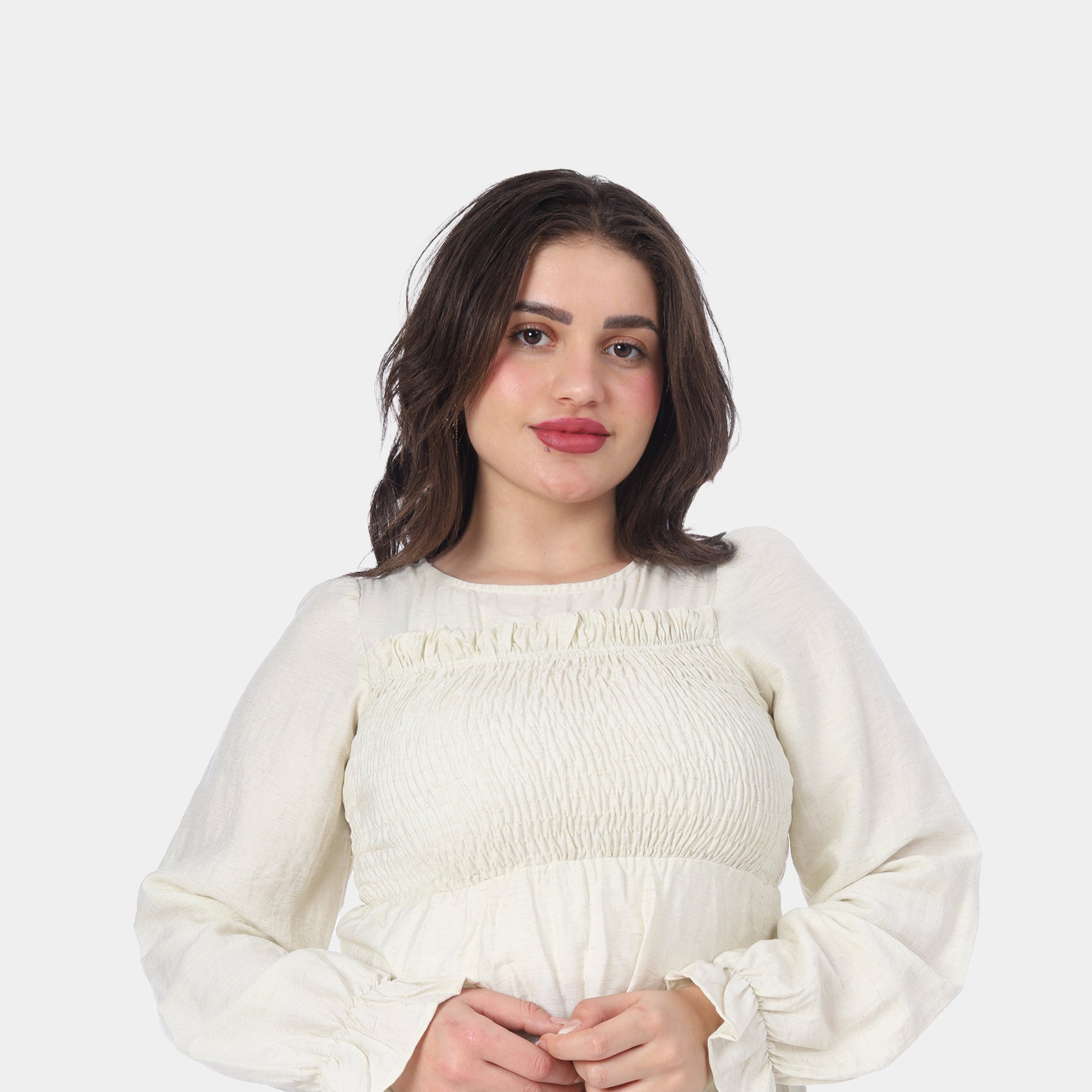 Cropped Smocked Ruffle Blouse s1501320