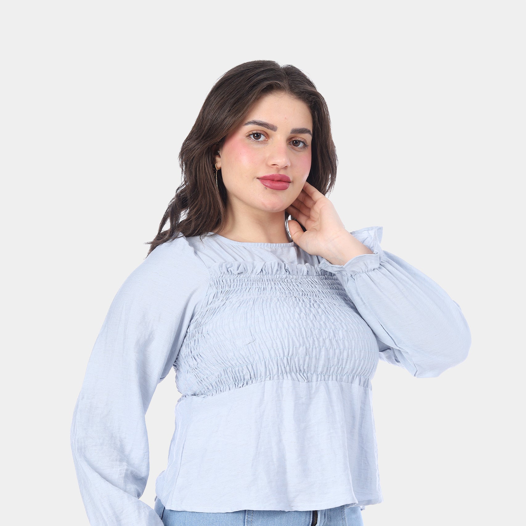 Cropped Smocked Ruffle Blouse s1501320