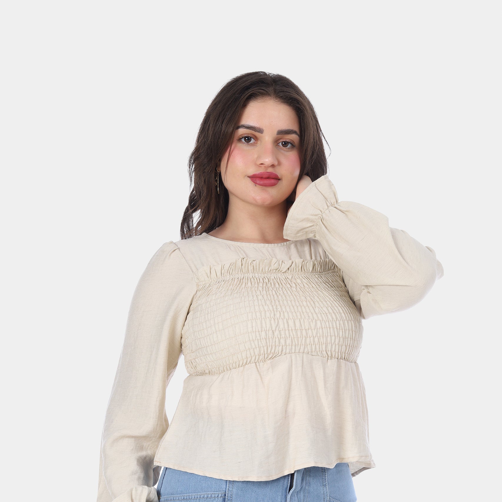 Cropped Smocked Ruffle Blouse s1501320