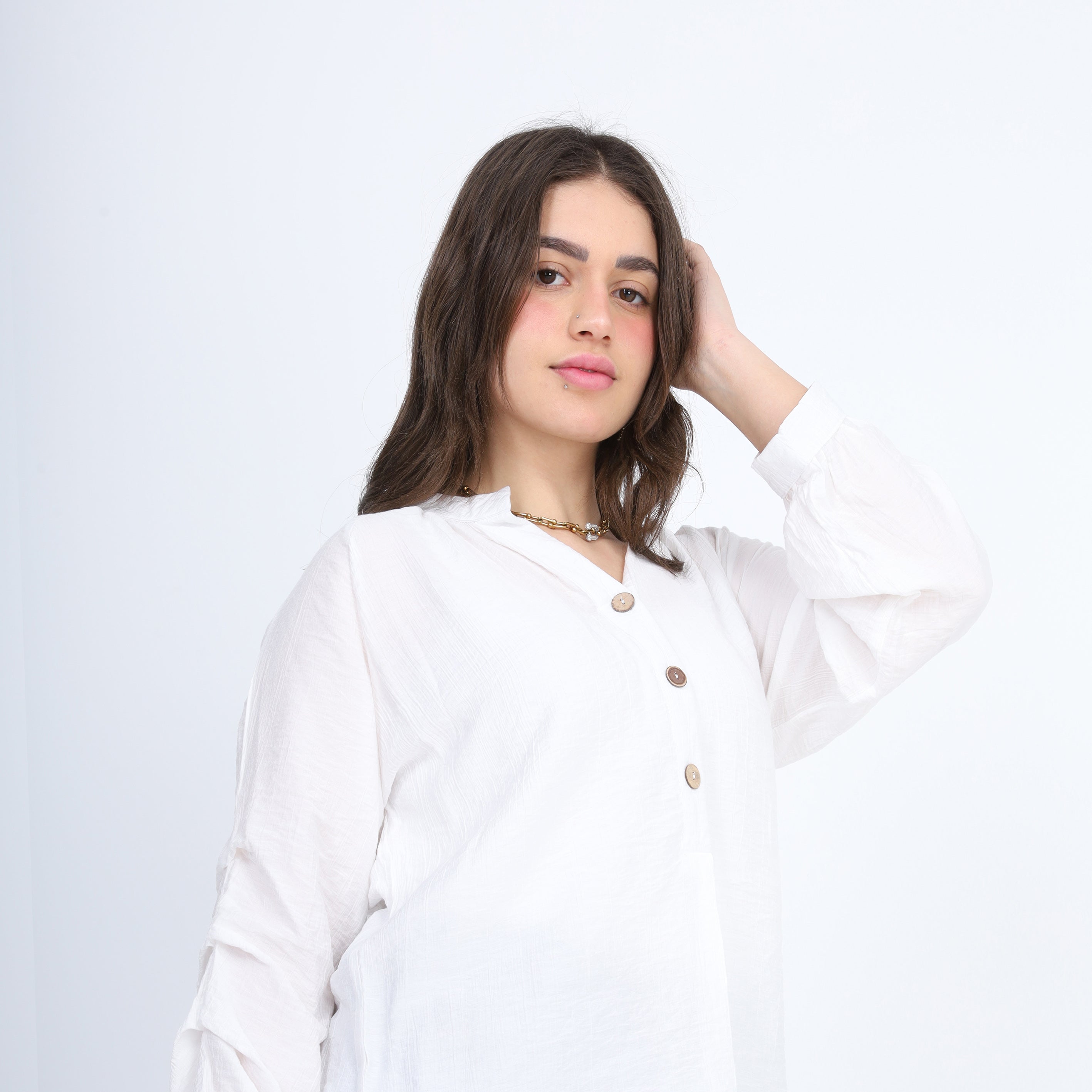Ruffled Sleeve Blouse with Buttons s1508195
