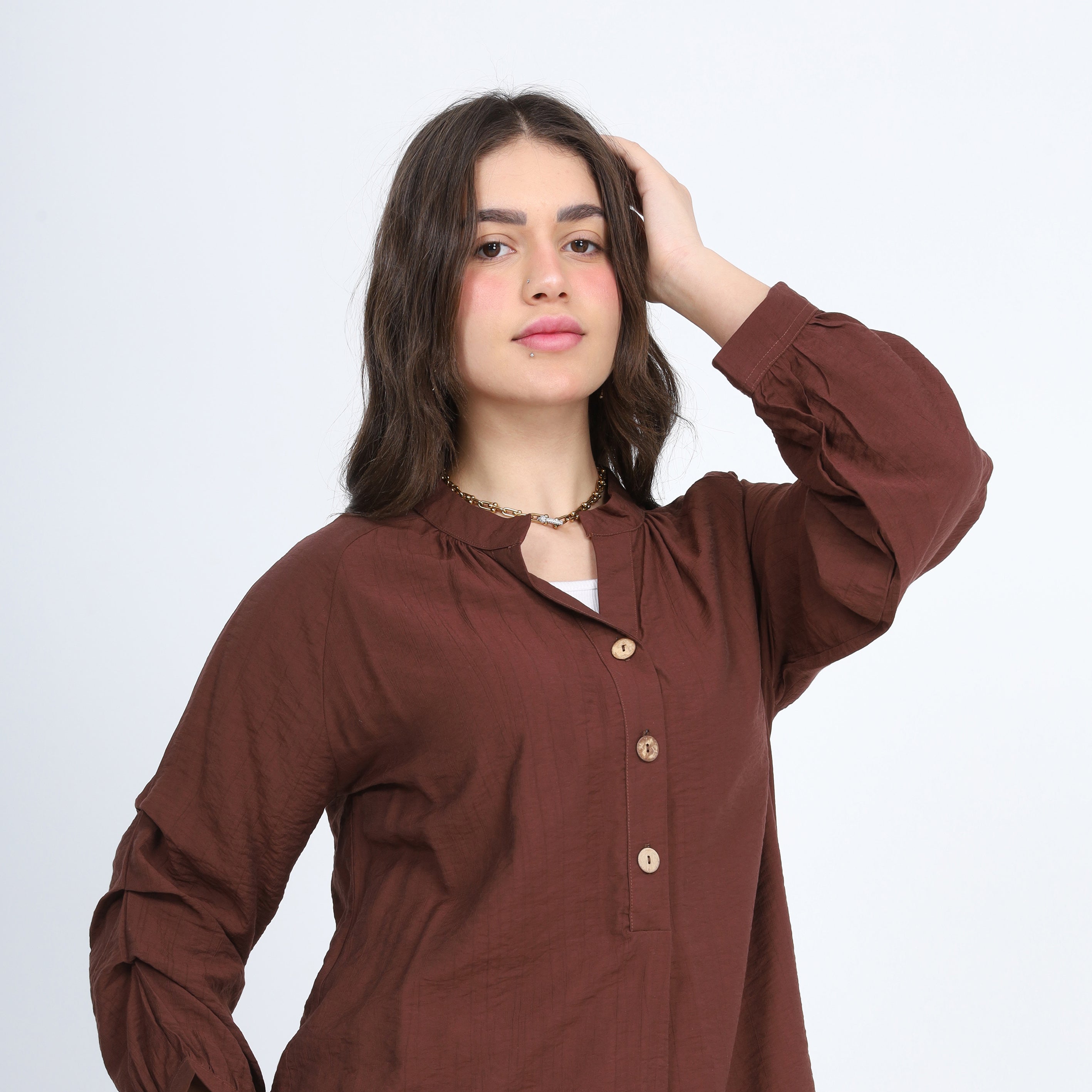 Ruffled Sleeve Blouse with Buttons s1508195