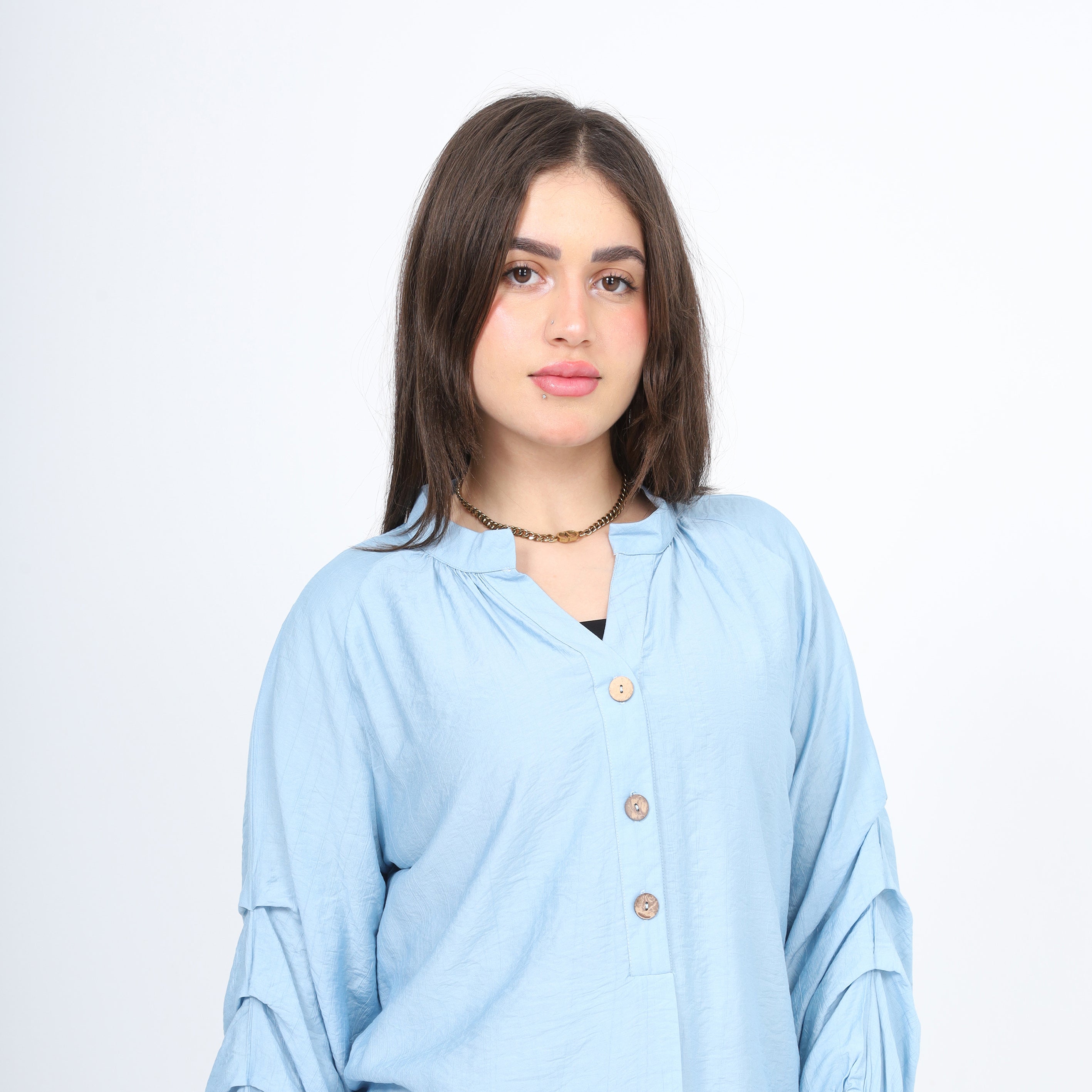 Ruffled Sleeve Blouse with Buttons s1508195