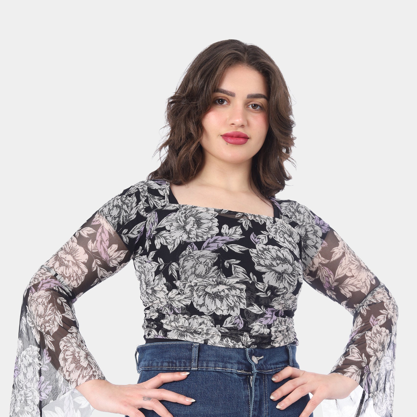 Chiffon top with a square neckline s1516486