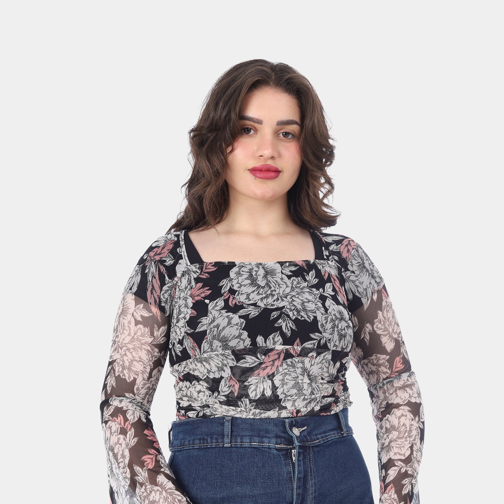 Chiffon top with a square neckline s1516486