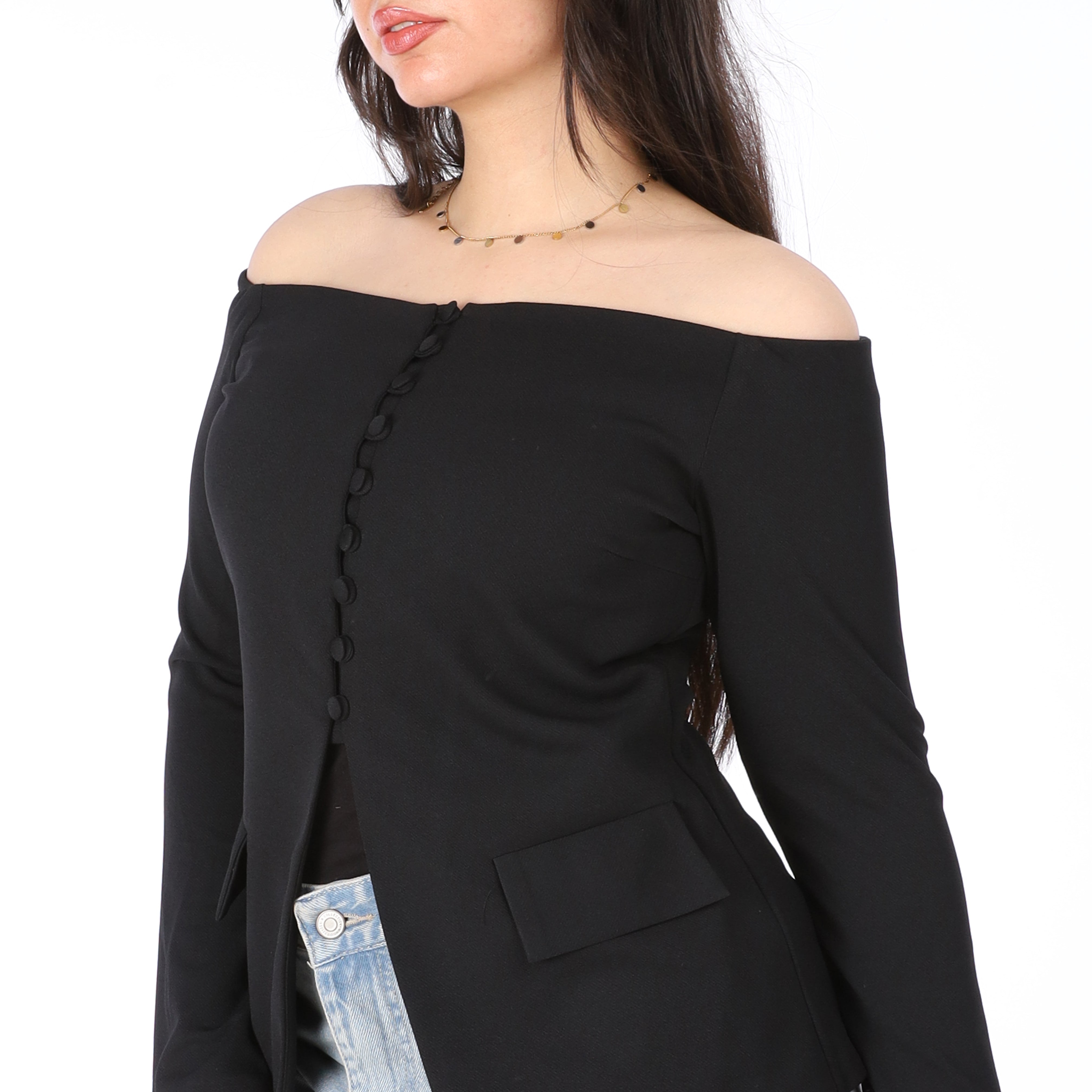 Off-Shoulder Buttoned Blazer s1516554