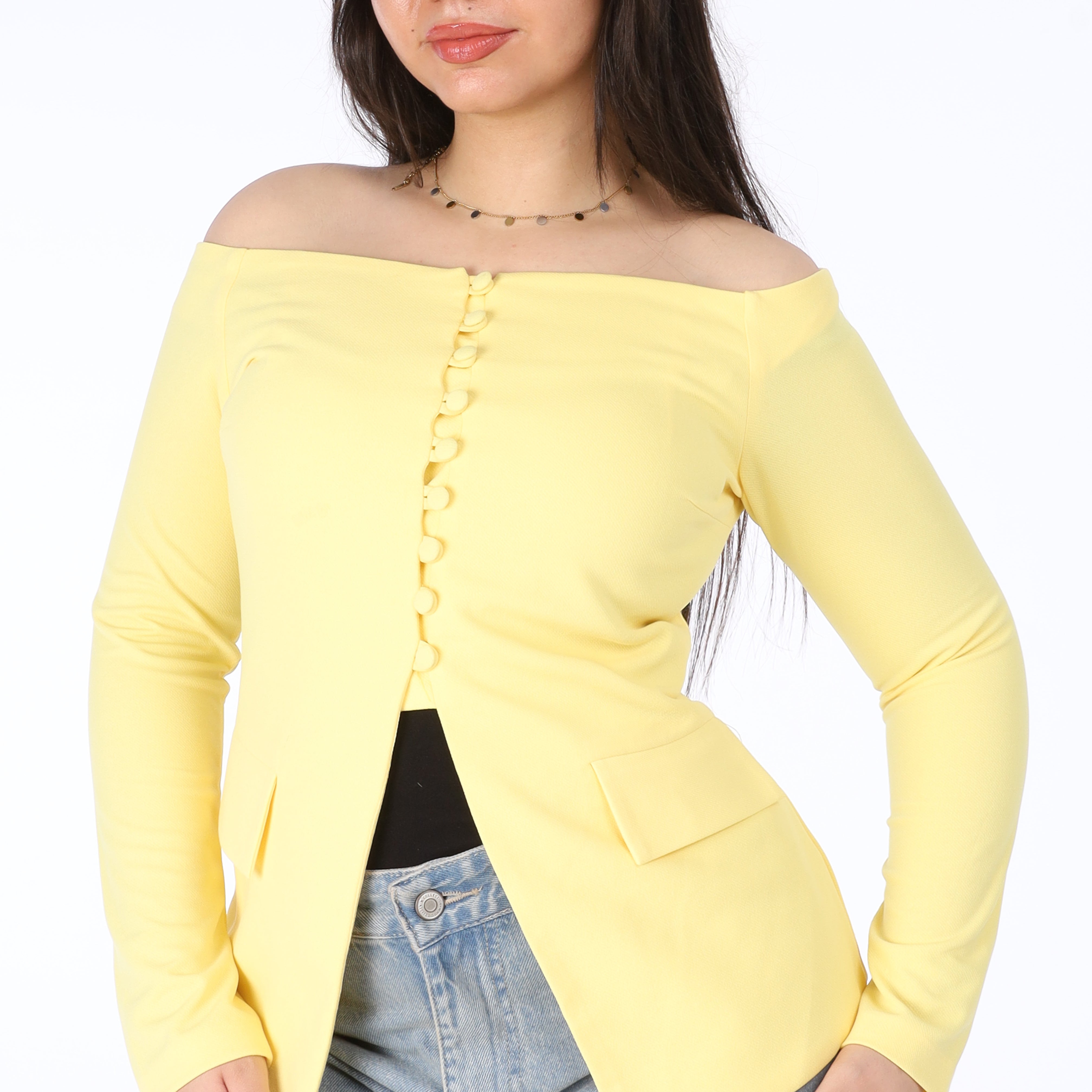 Off-Shoulder Buttoned Blazer s1516554