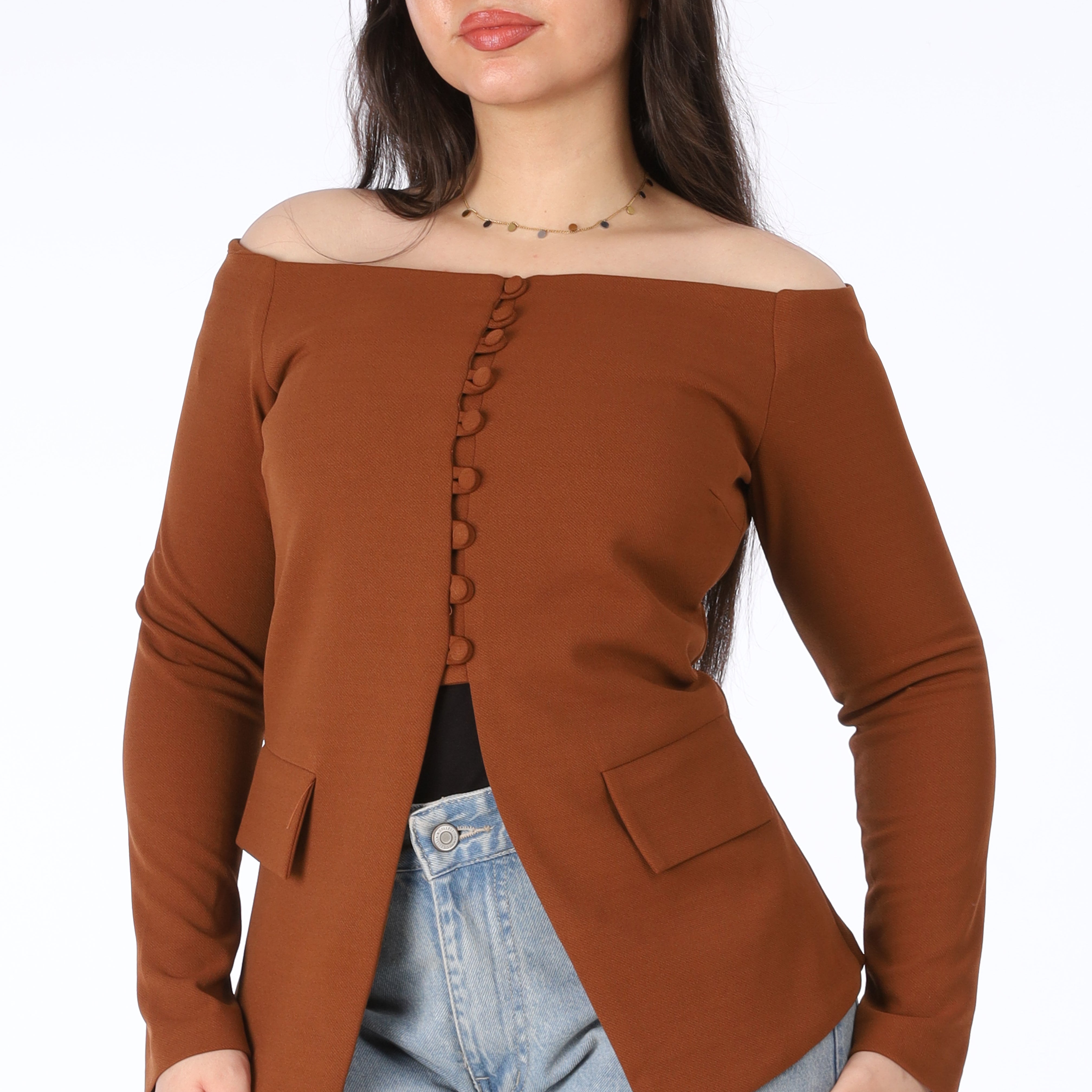 Off-Shoulder Buttoned Blazer s1516554