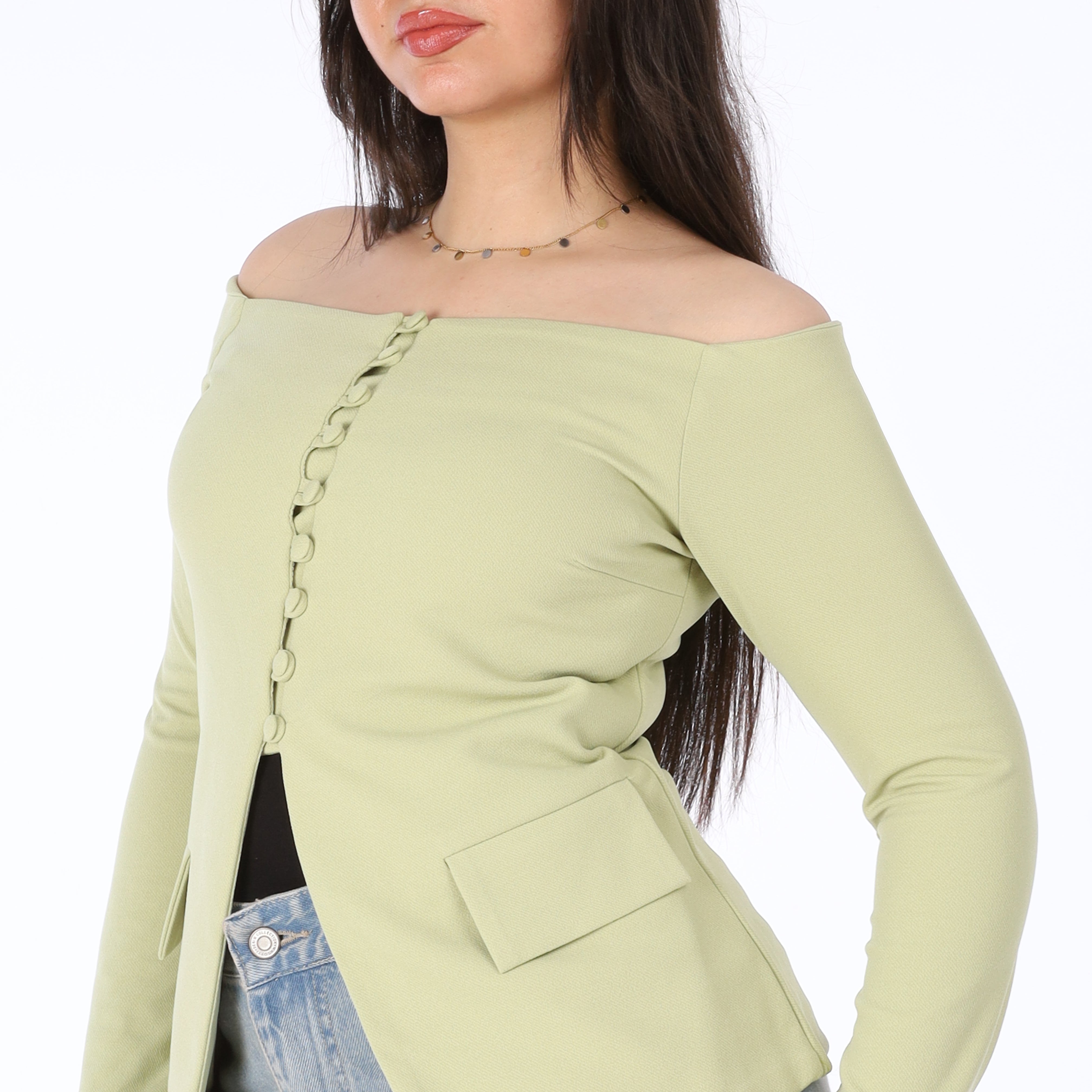 Off-Shoulder Buttoned Blazer s1516554