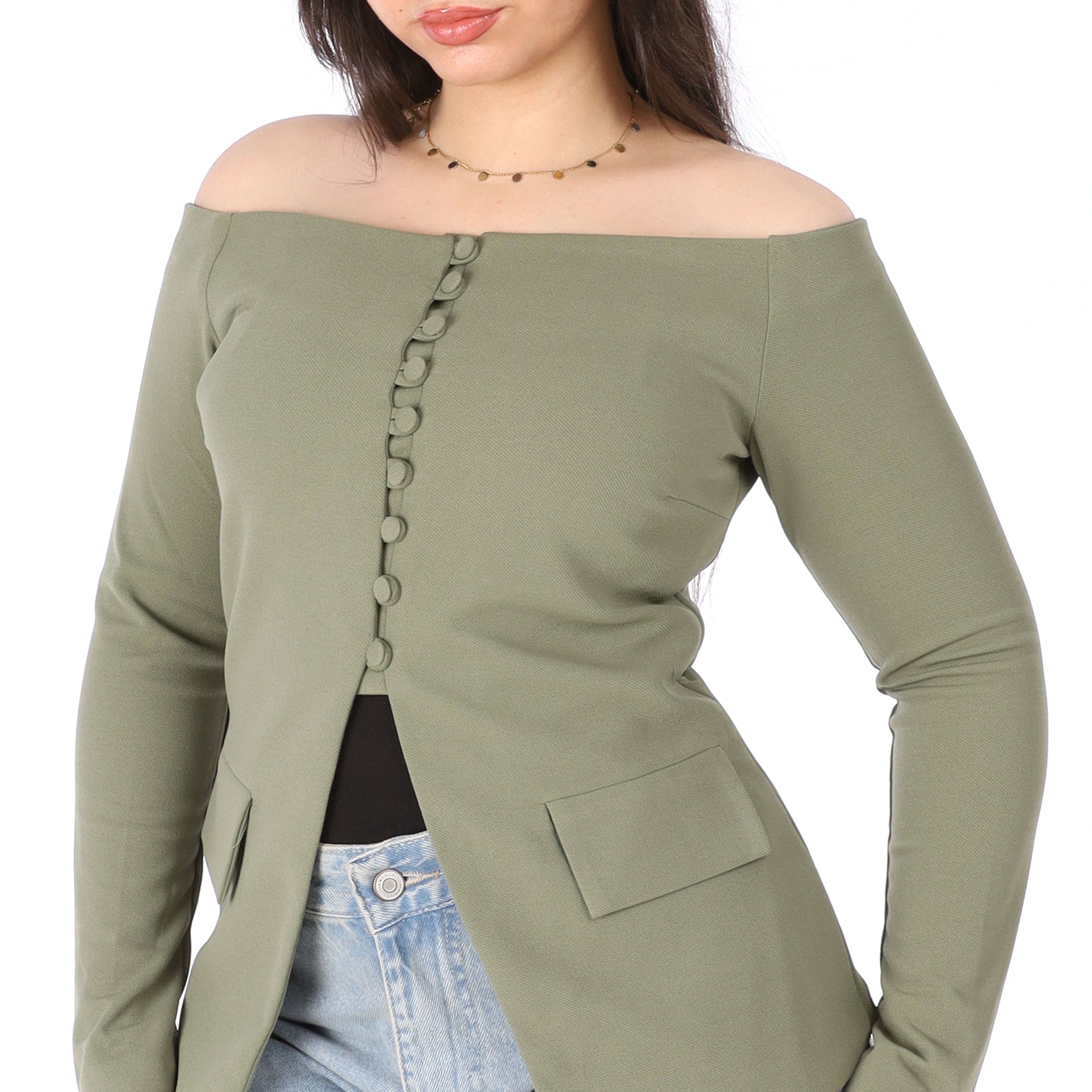 Off-Shoulder Buttoned Blazer s1516554