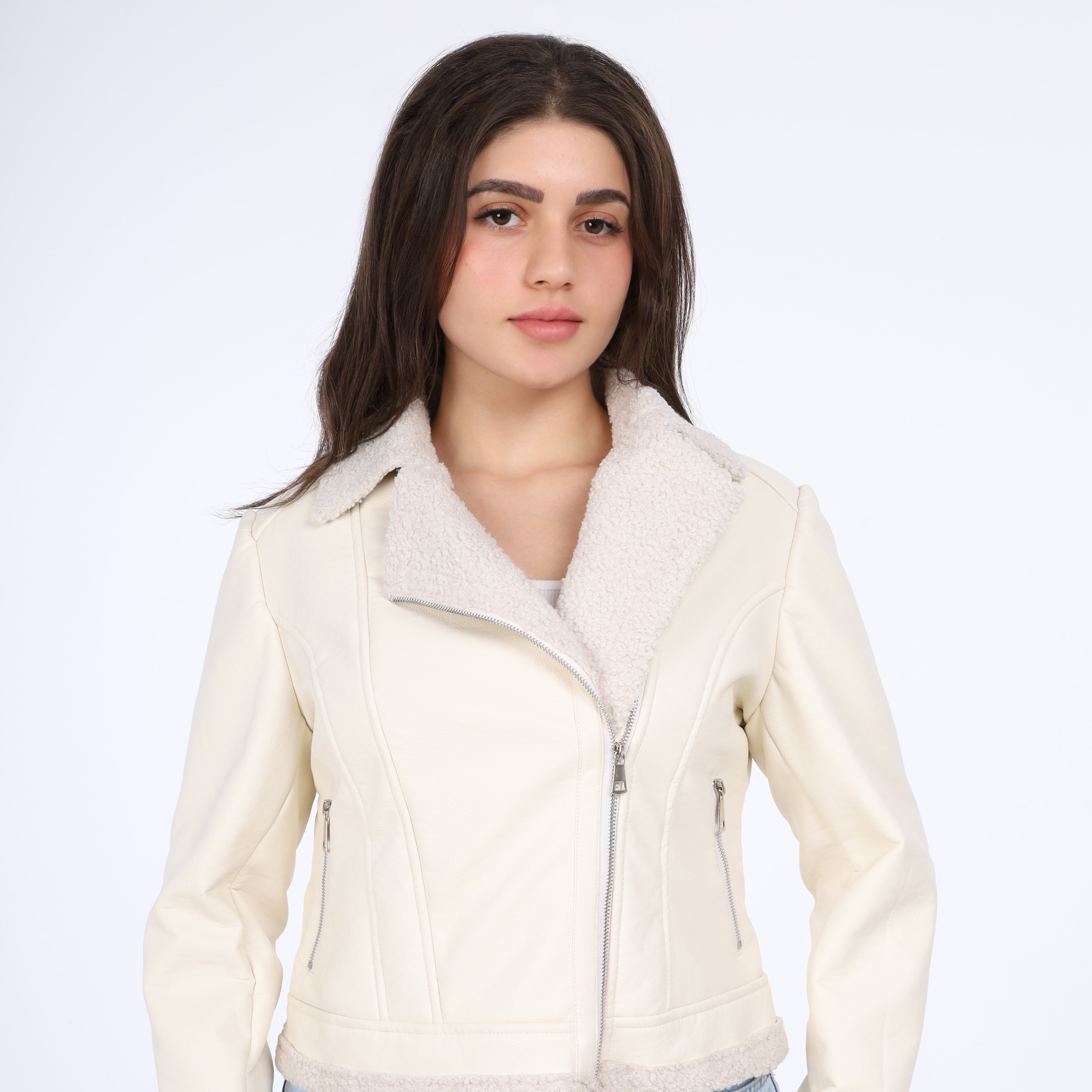 Faux Fur & Leather Zipped Jacket w114740054