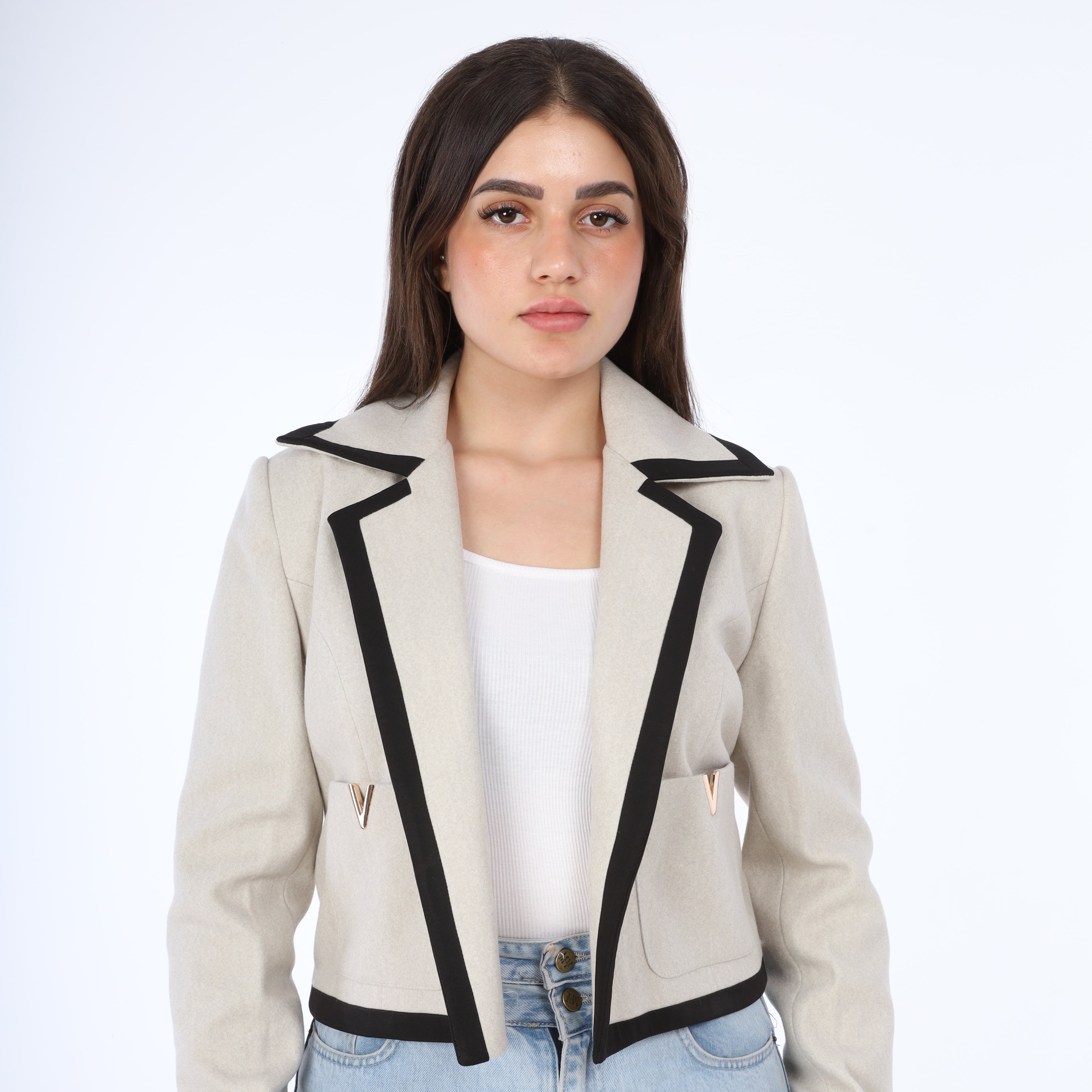 Cropped Contrast Blazer w11517101