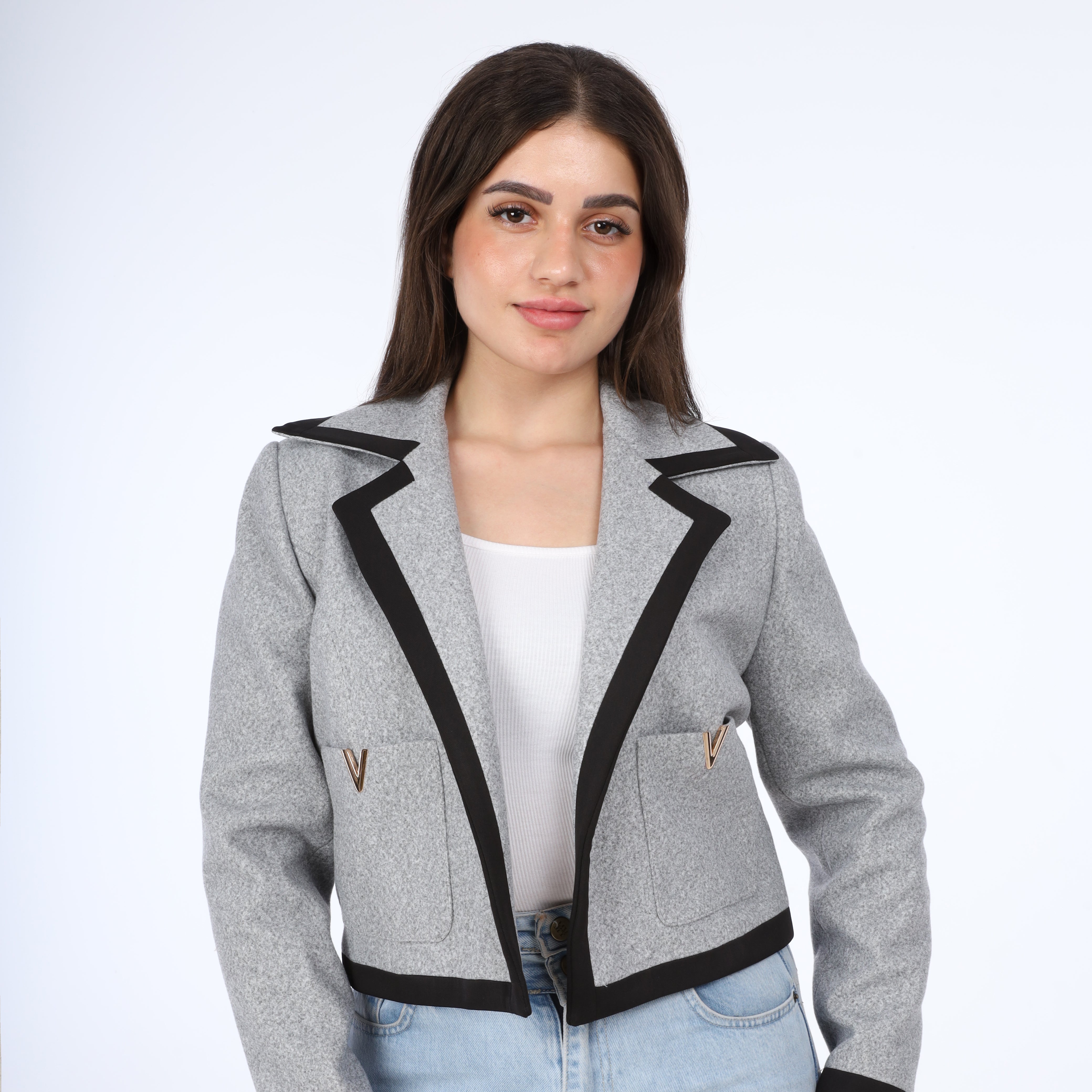 Cropped Contrast Blazer w11517101