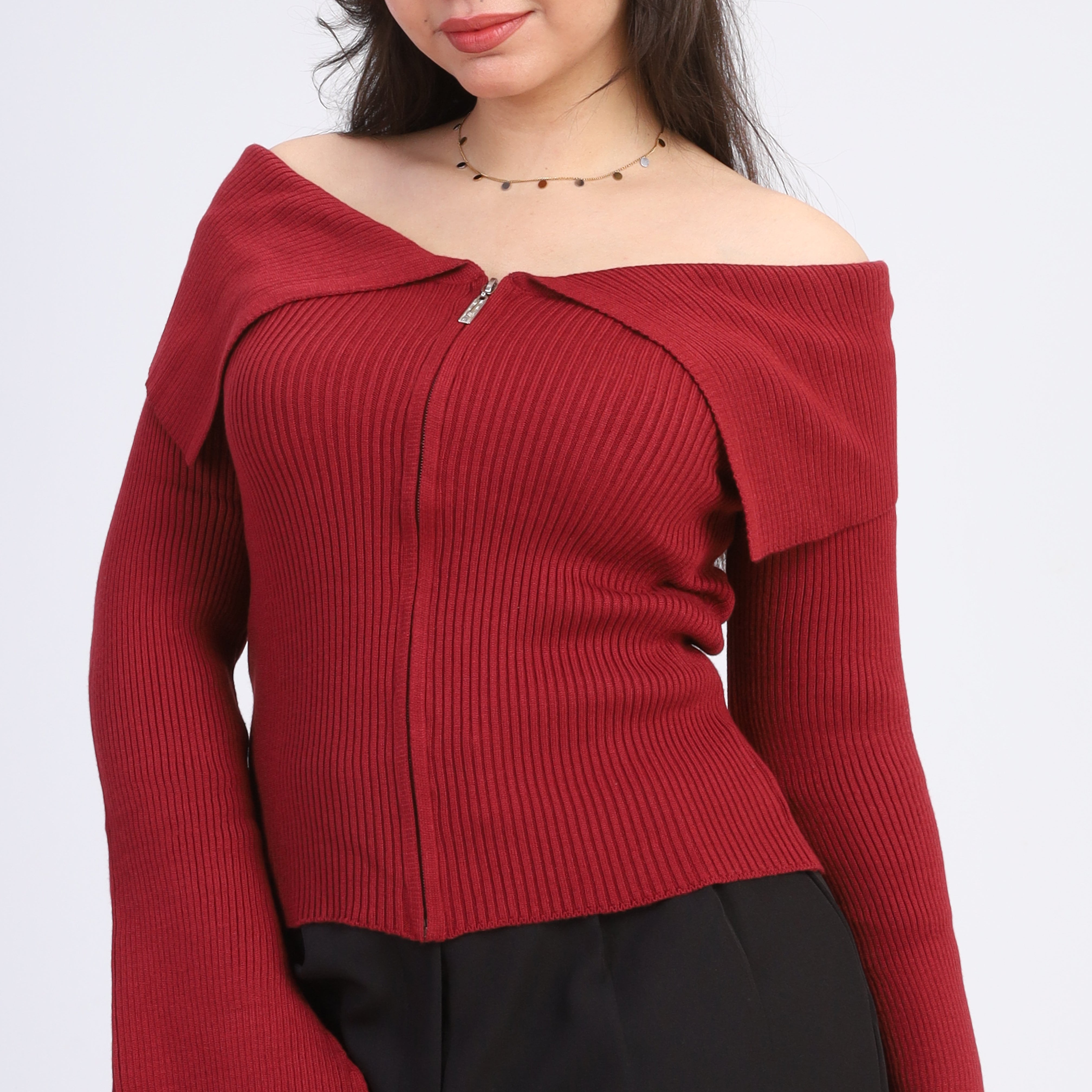 Off-Shoulder Zipper Top w16252547
