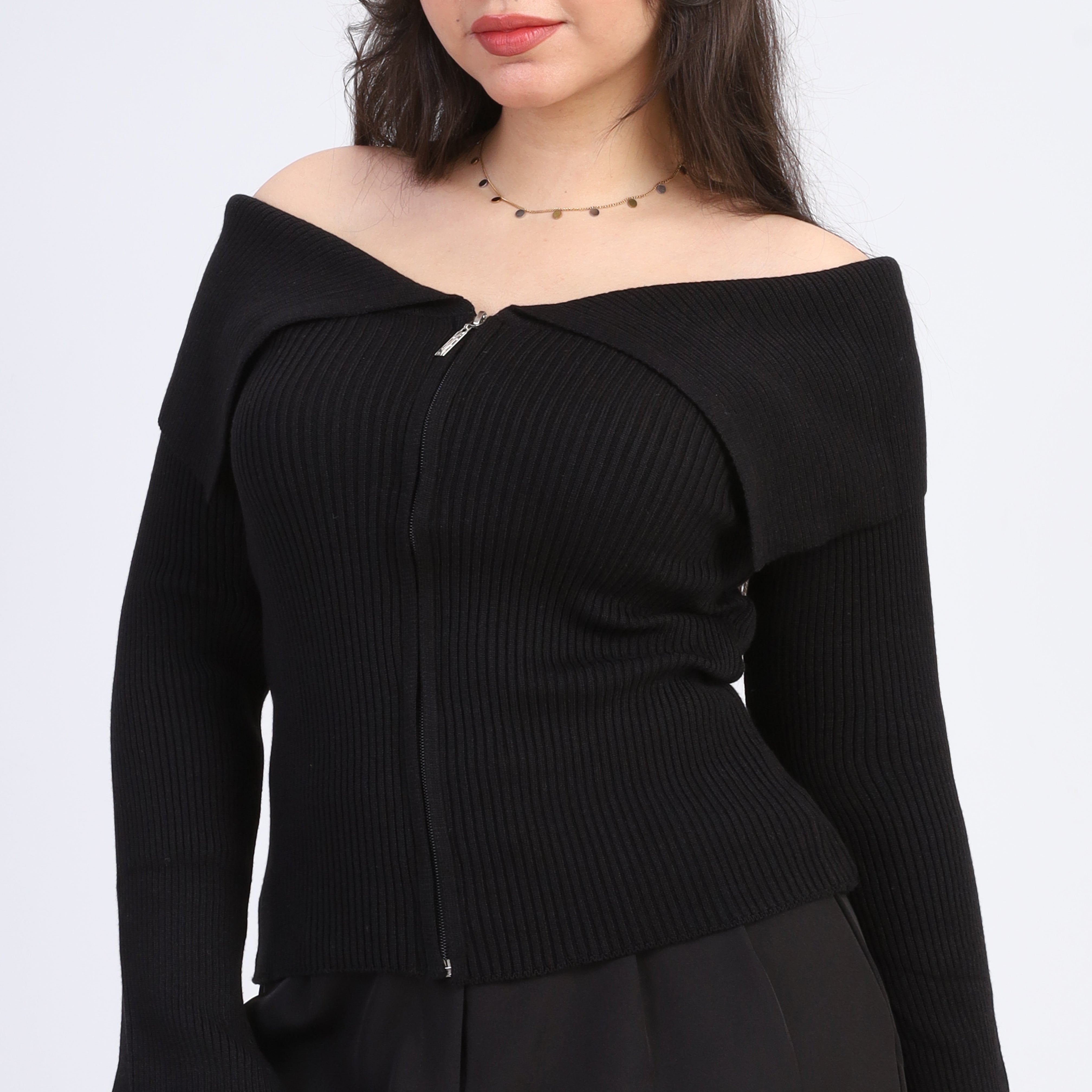 Off-Shoulder Zipper Top w16252547