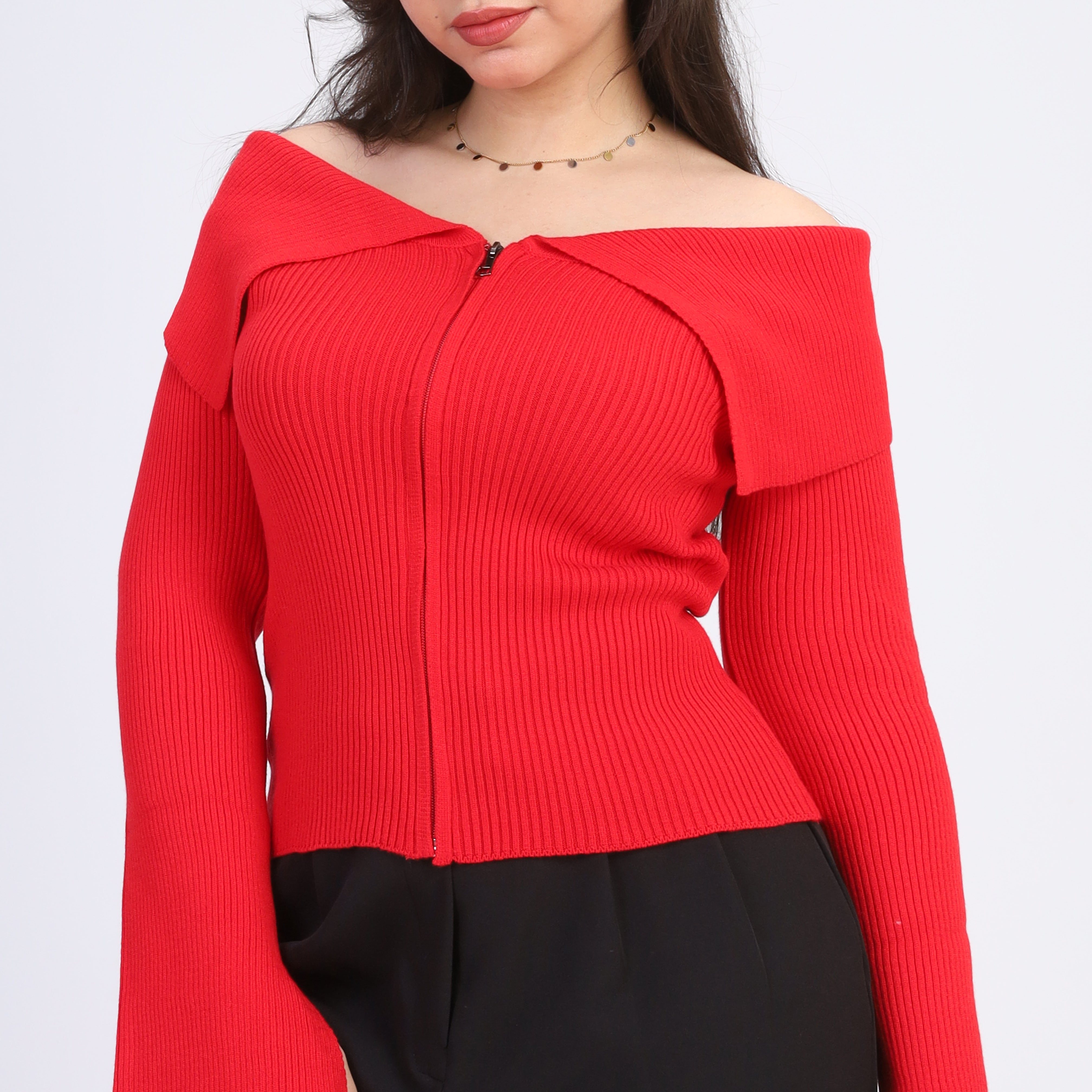 Off-Shoulder Zipper Top w16252547