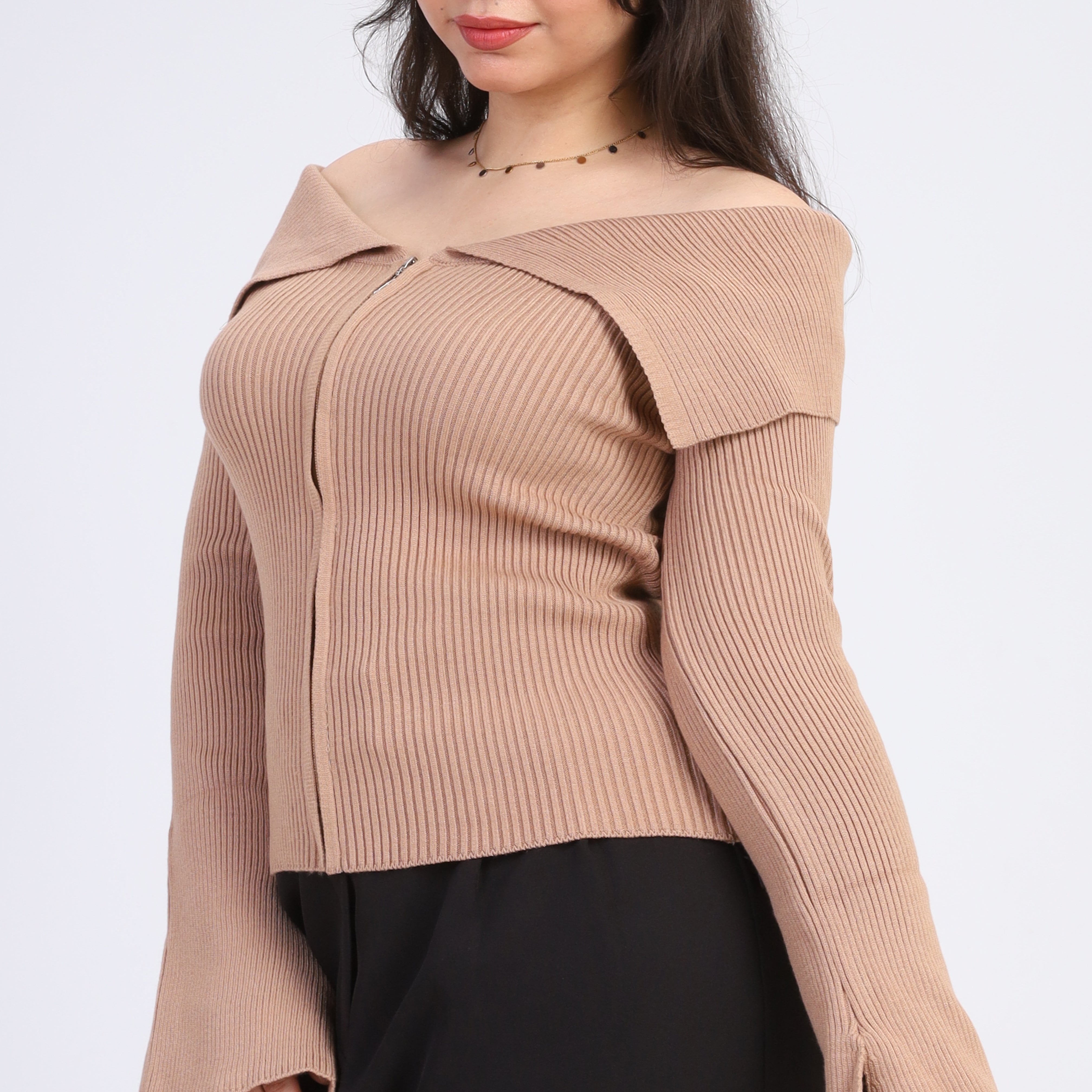 Off-Shoulder Zipper Top w16252547