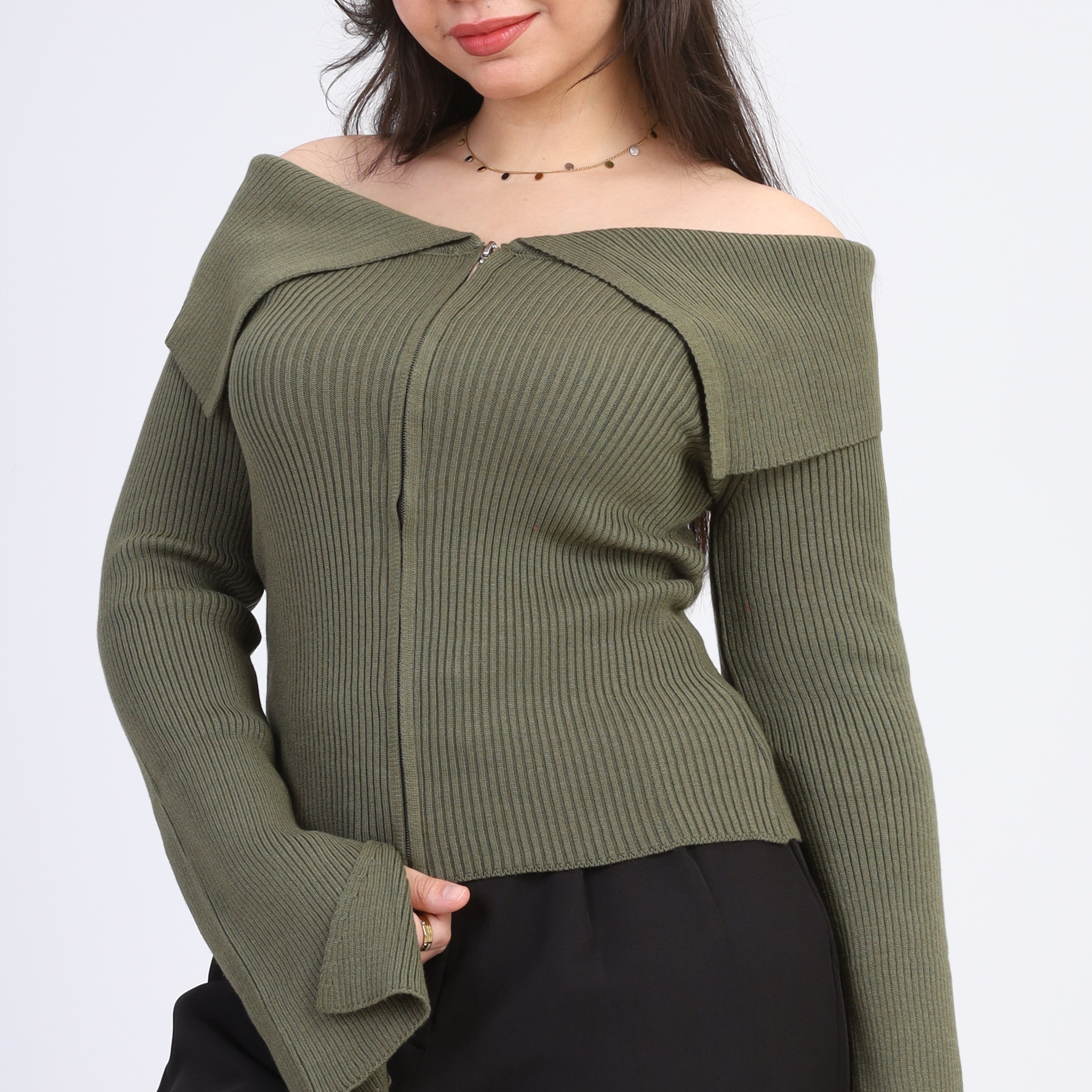 Off-Shoulder Zipper Top w16252547