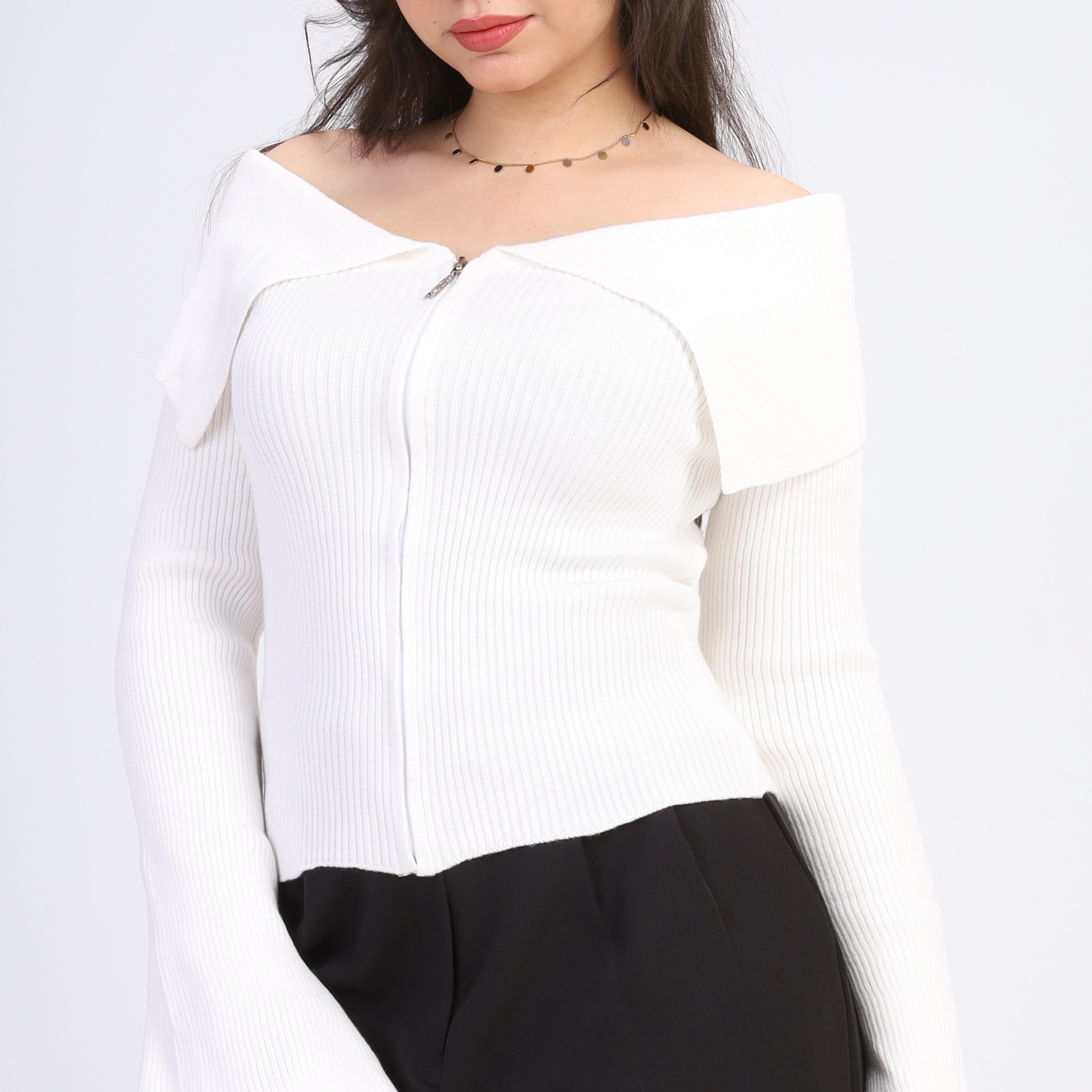 Off-Shoulder Zipper Top w16252547