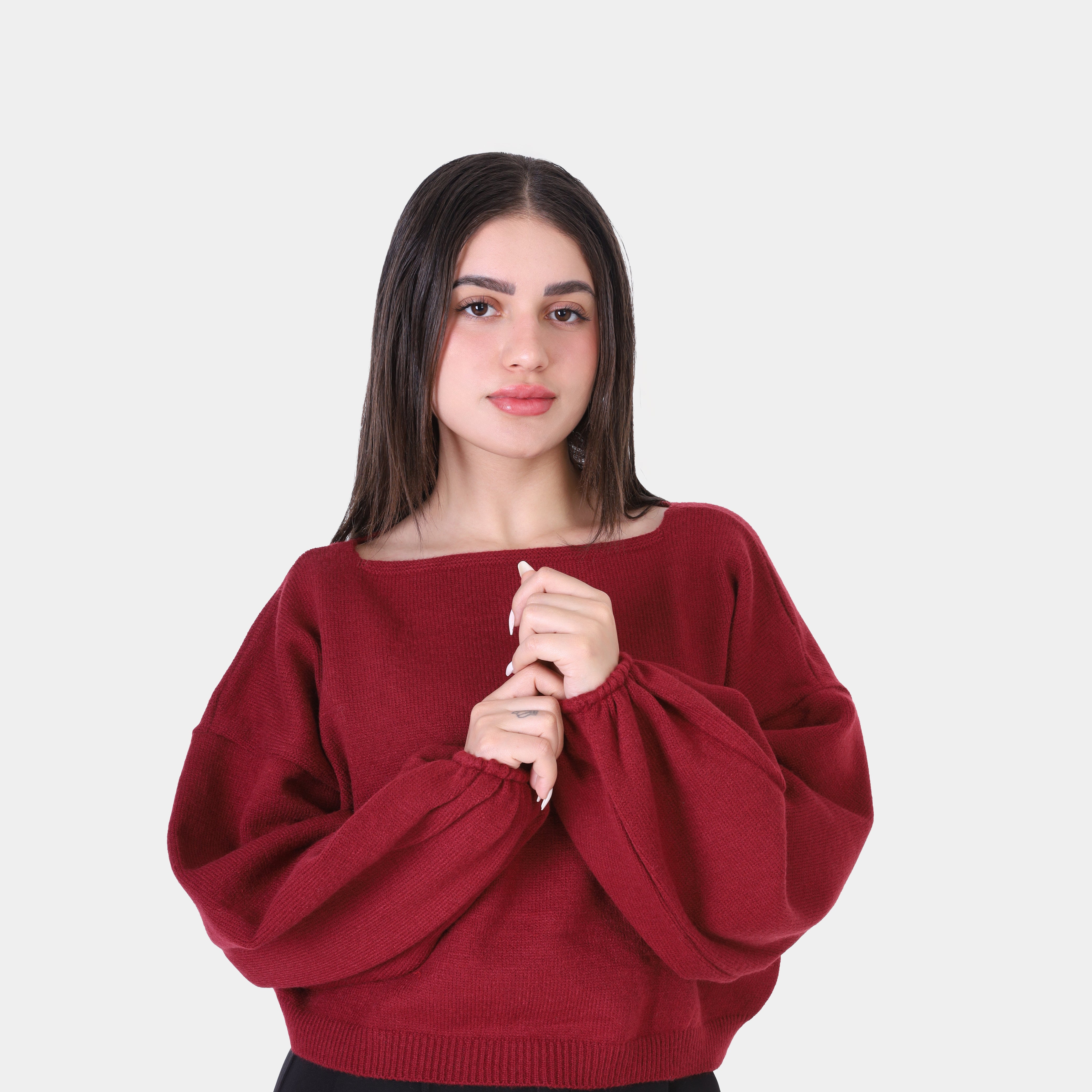 كنزة صوفية بأكمام منفوخة w16252607