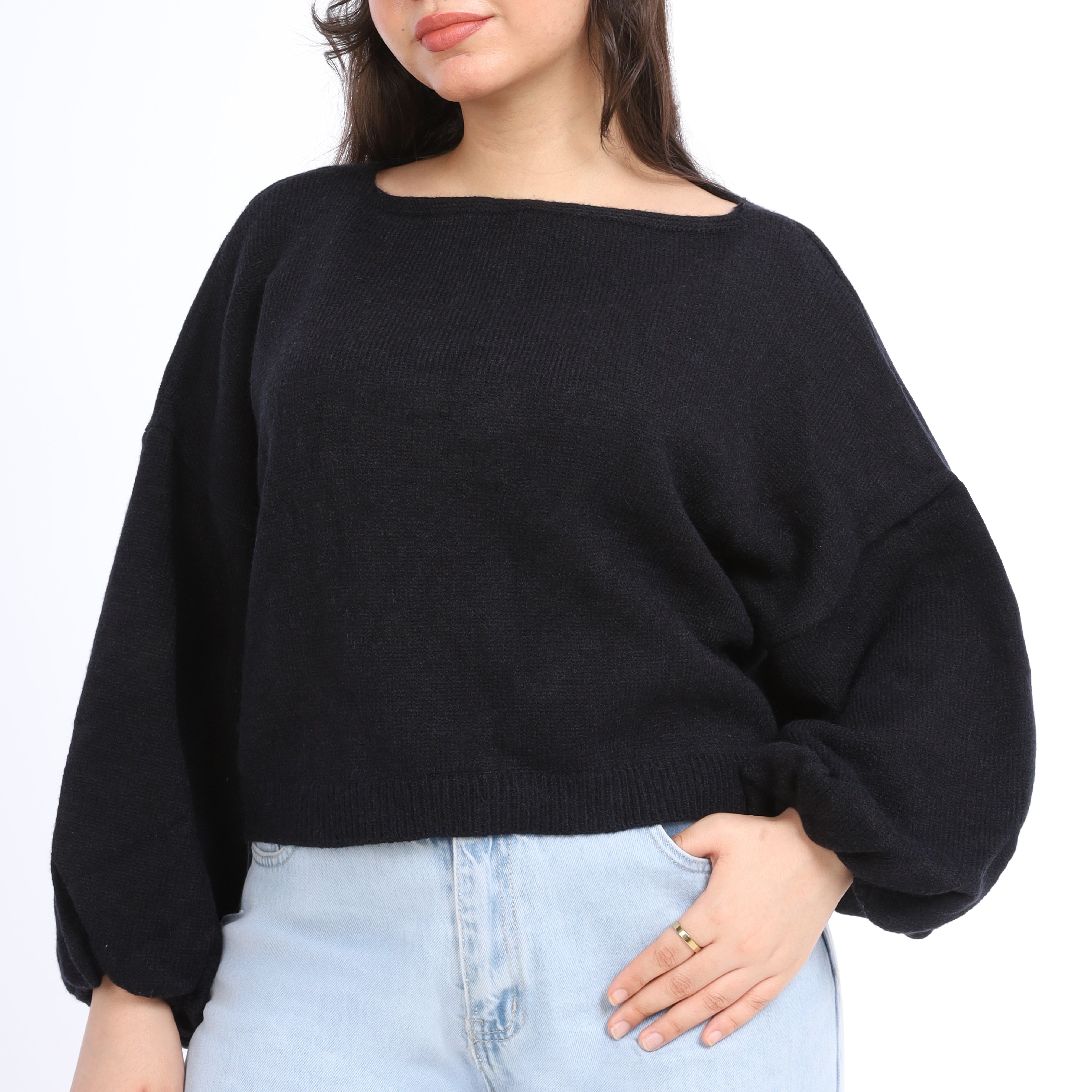 Puff sleeve knitted sweater w16252607