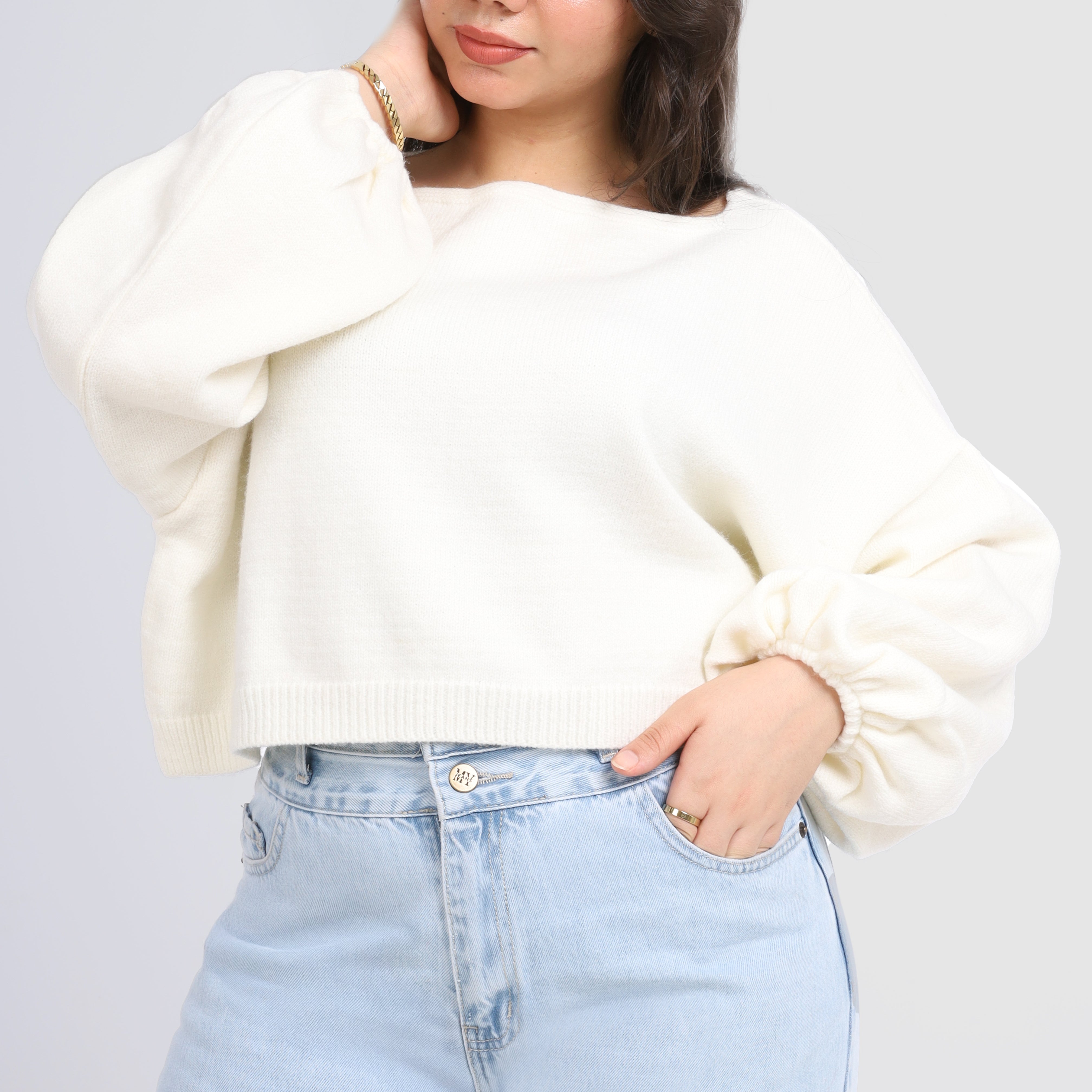 Puff sleeve knitted sweater w16252607