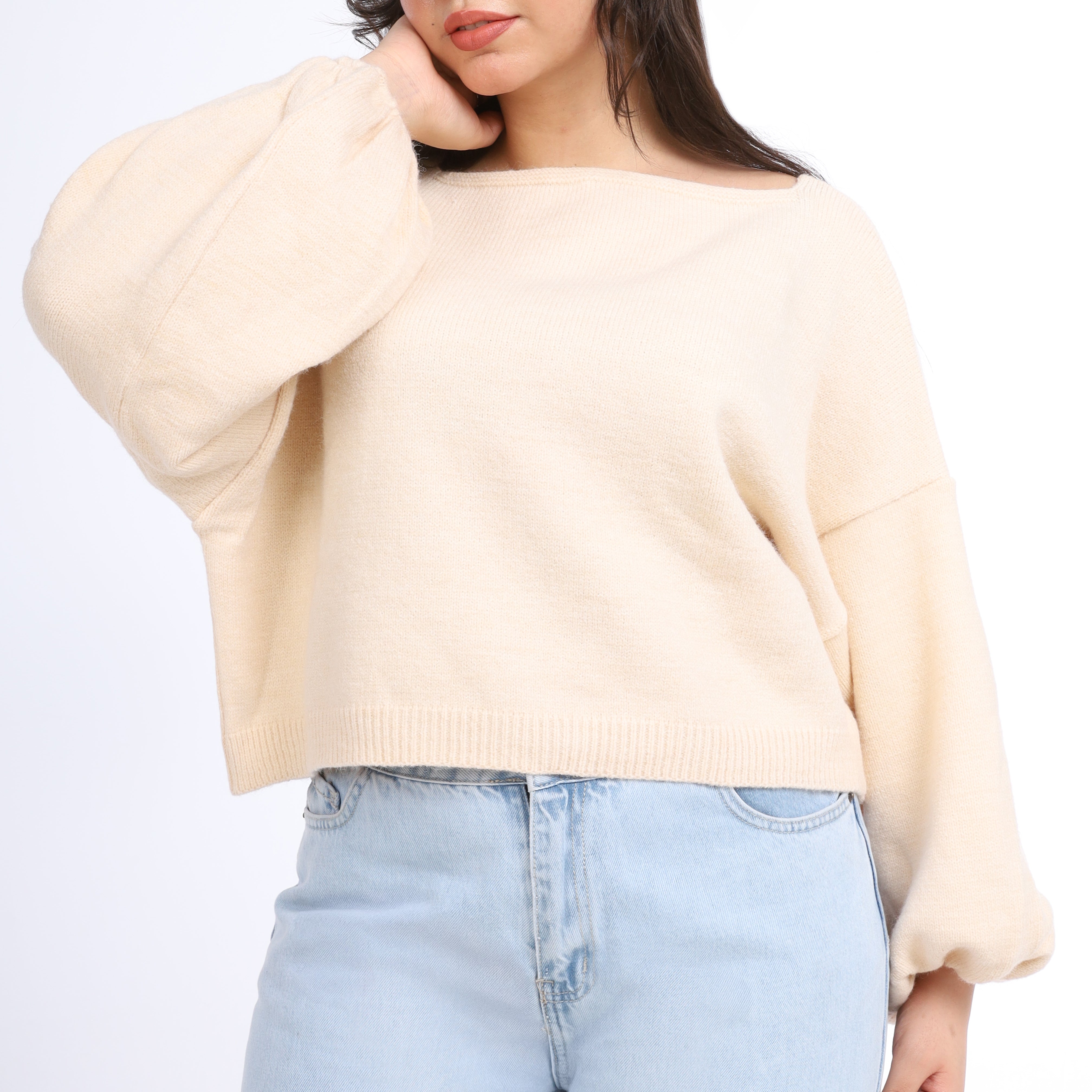 Puff sleeve knitted sweater w16252607