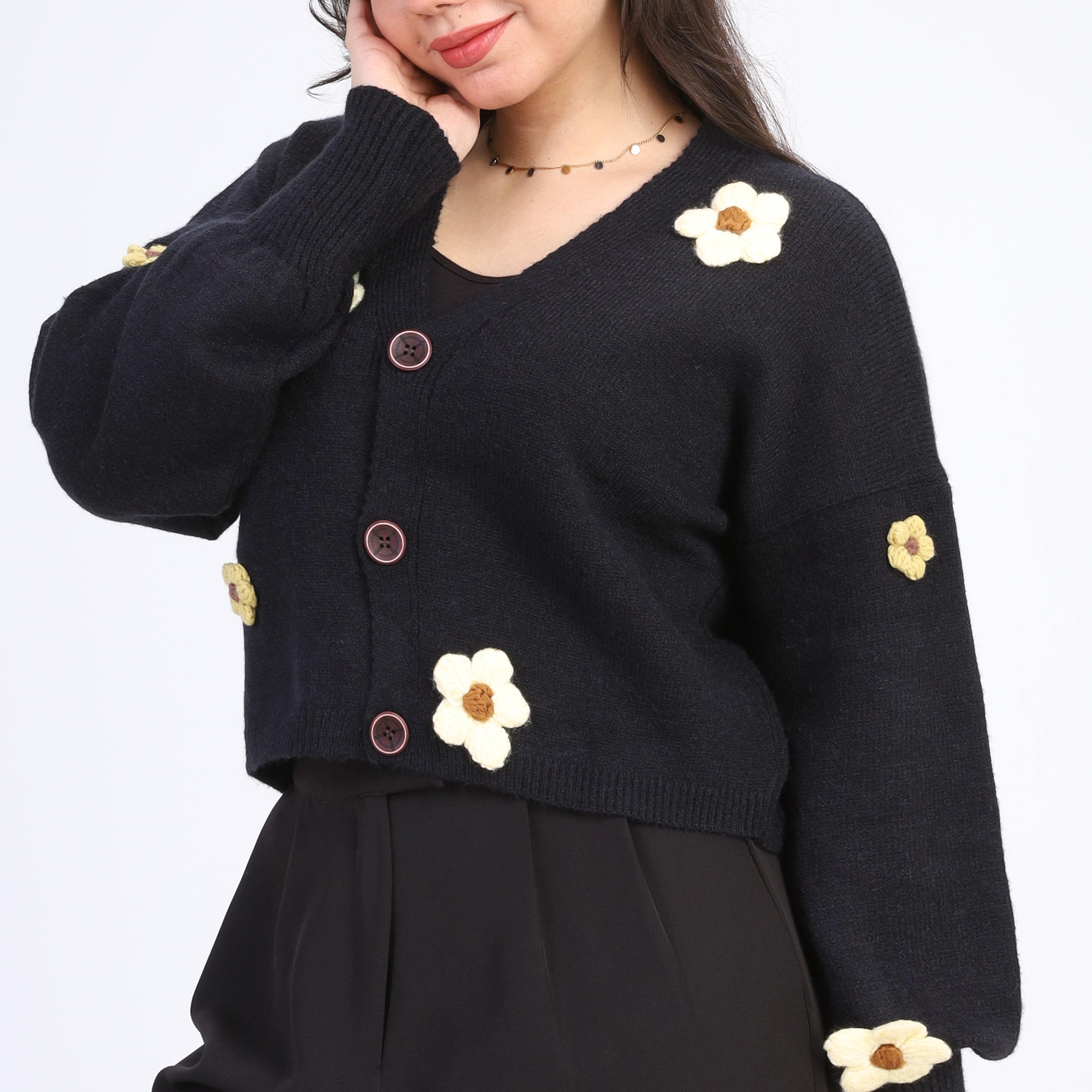 Floral Knit Cropped Cardigan w16252608