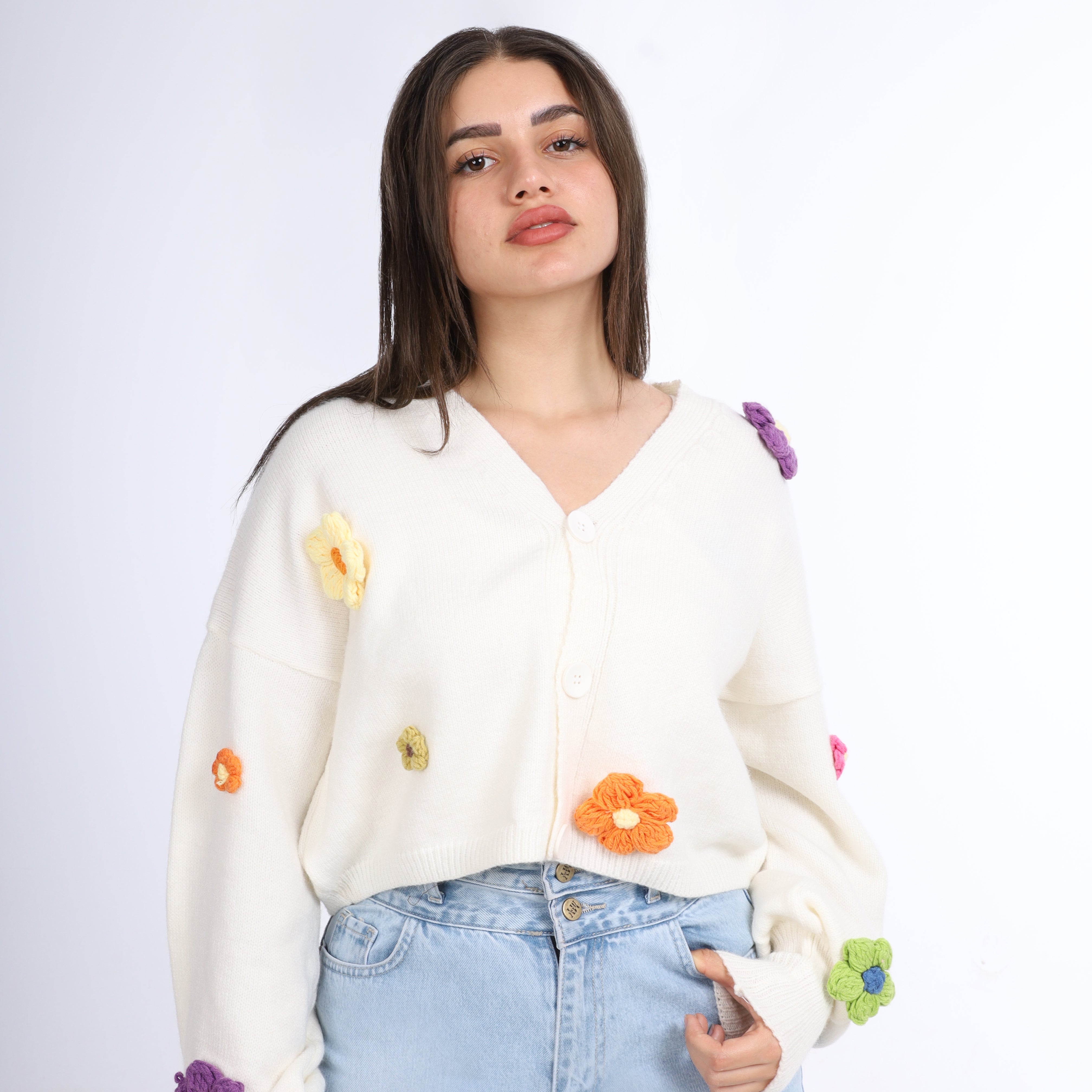 Floral Knit Cropped Cardigan w16252608