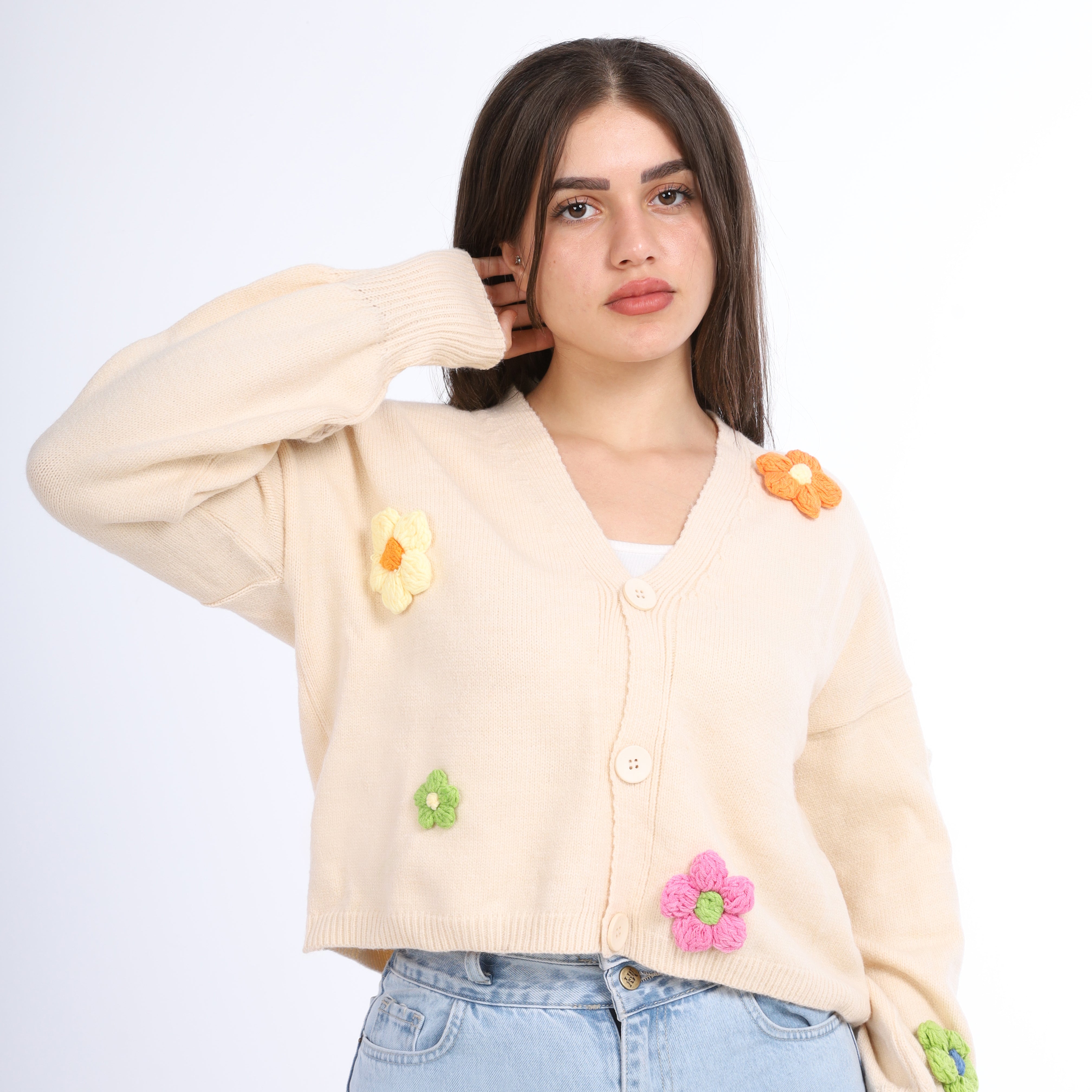 Floral Knit Cropped Cardigan w16252608