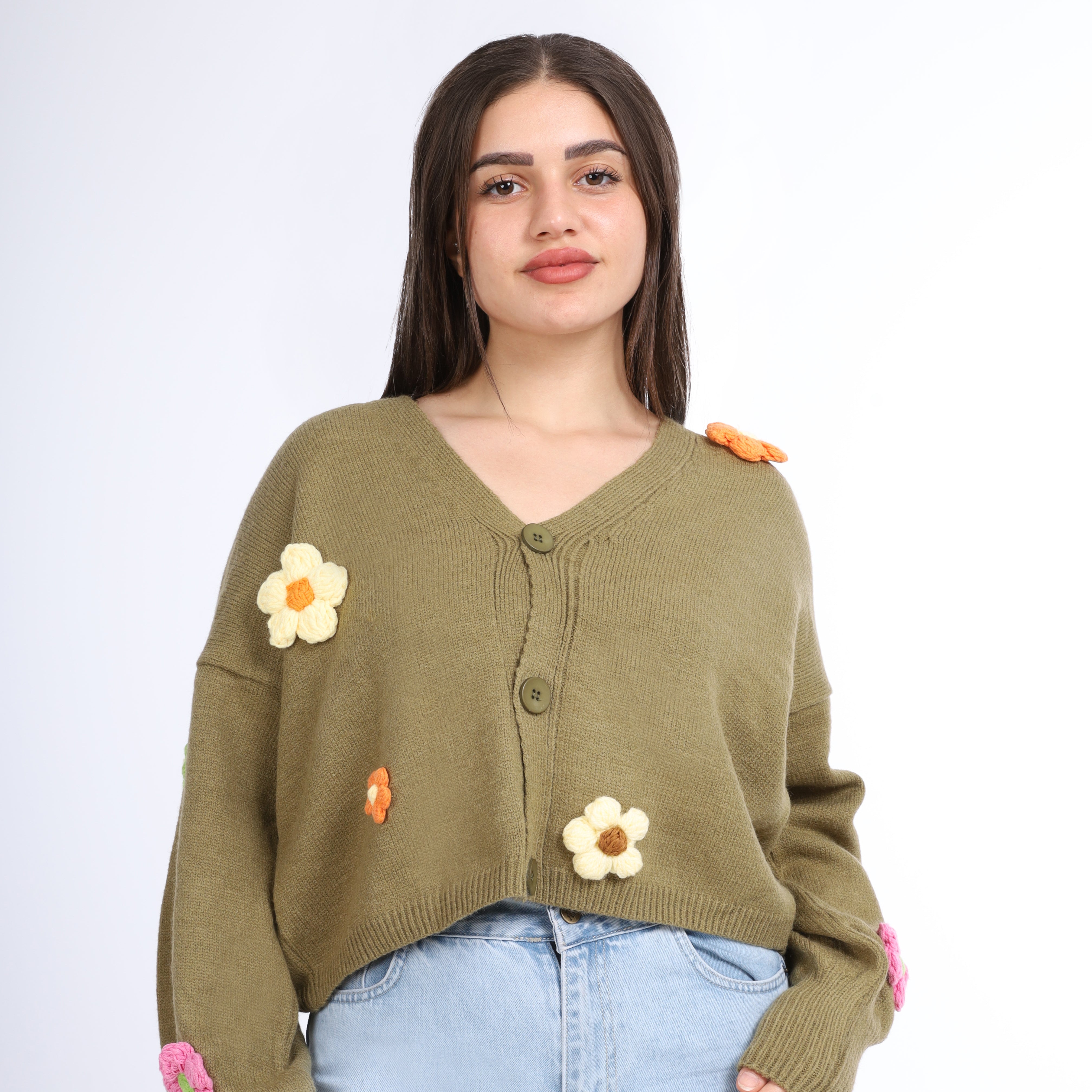 Floral Knit Cropped Cardigan w16252608