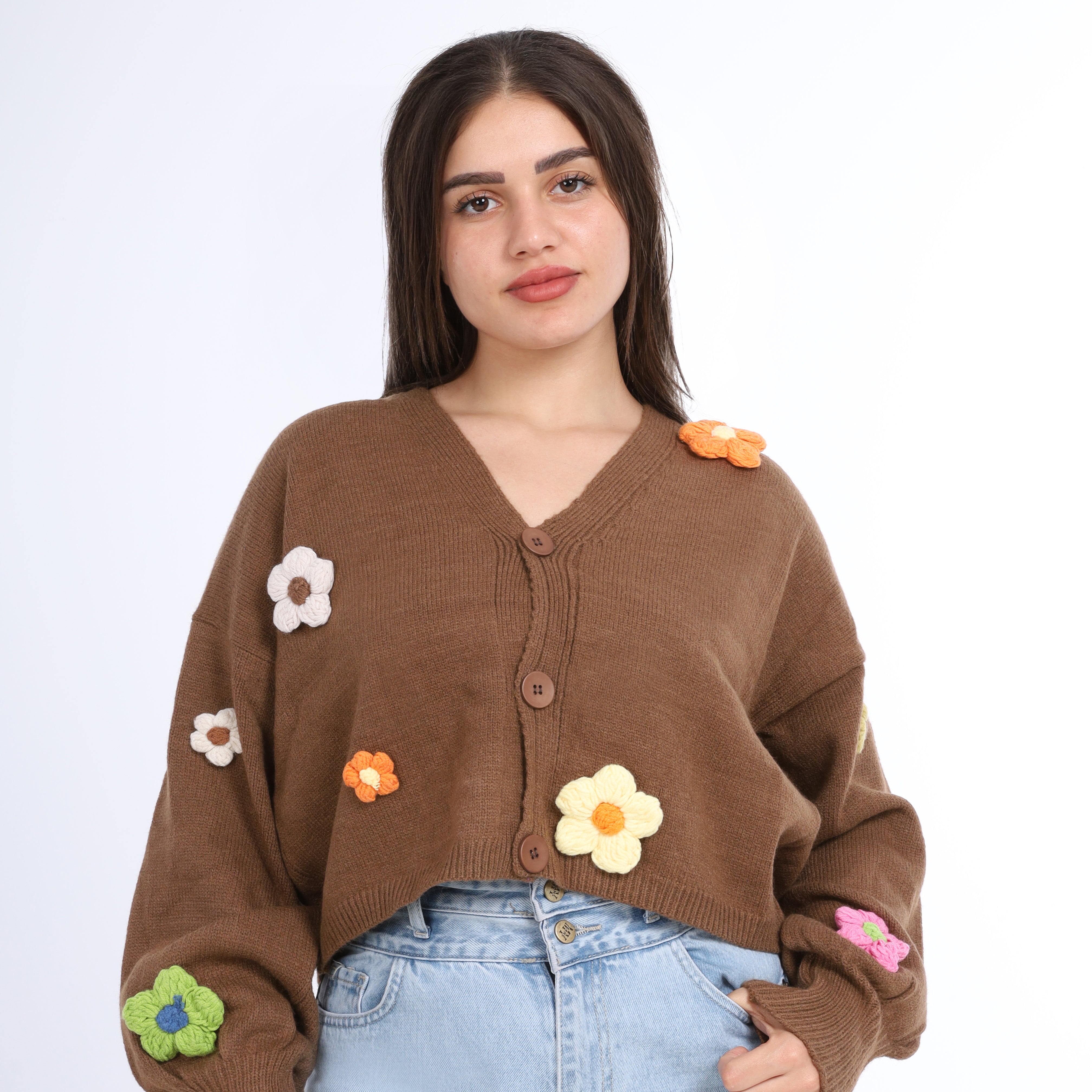 Floral Knit Cropped Cardigan w16252608