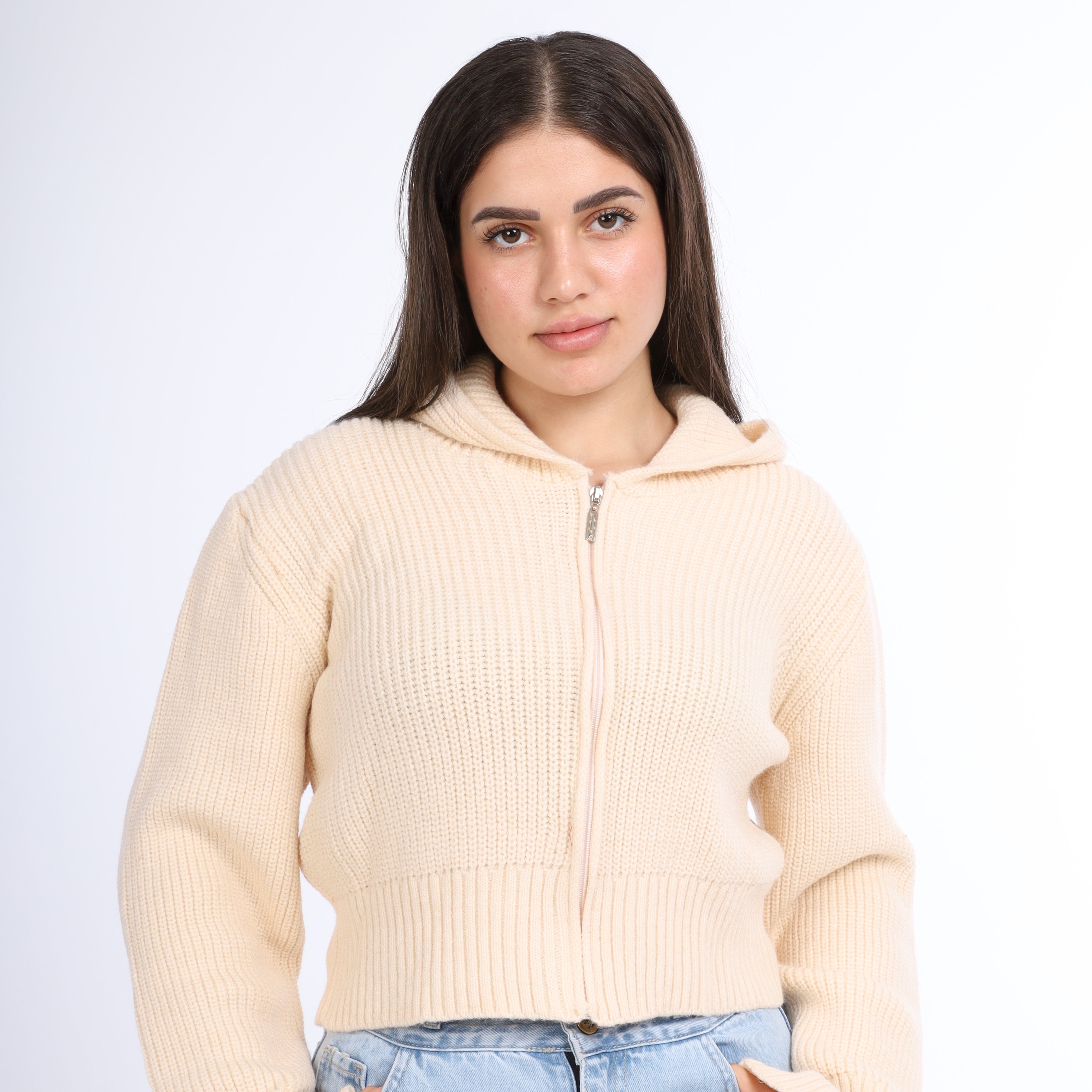 Cropped Knit Zip-Up Hoodie w16252610