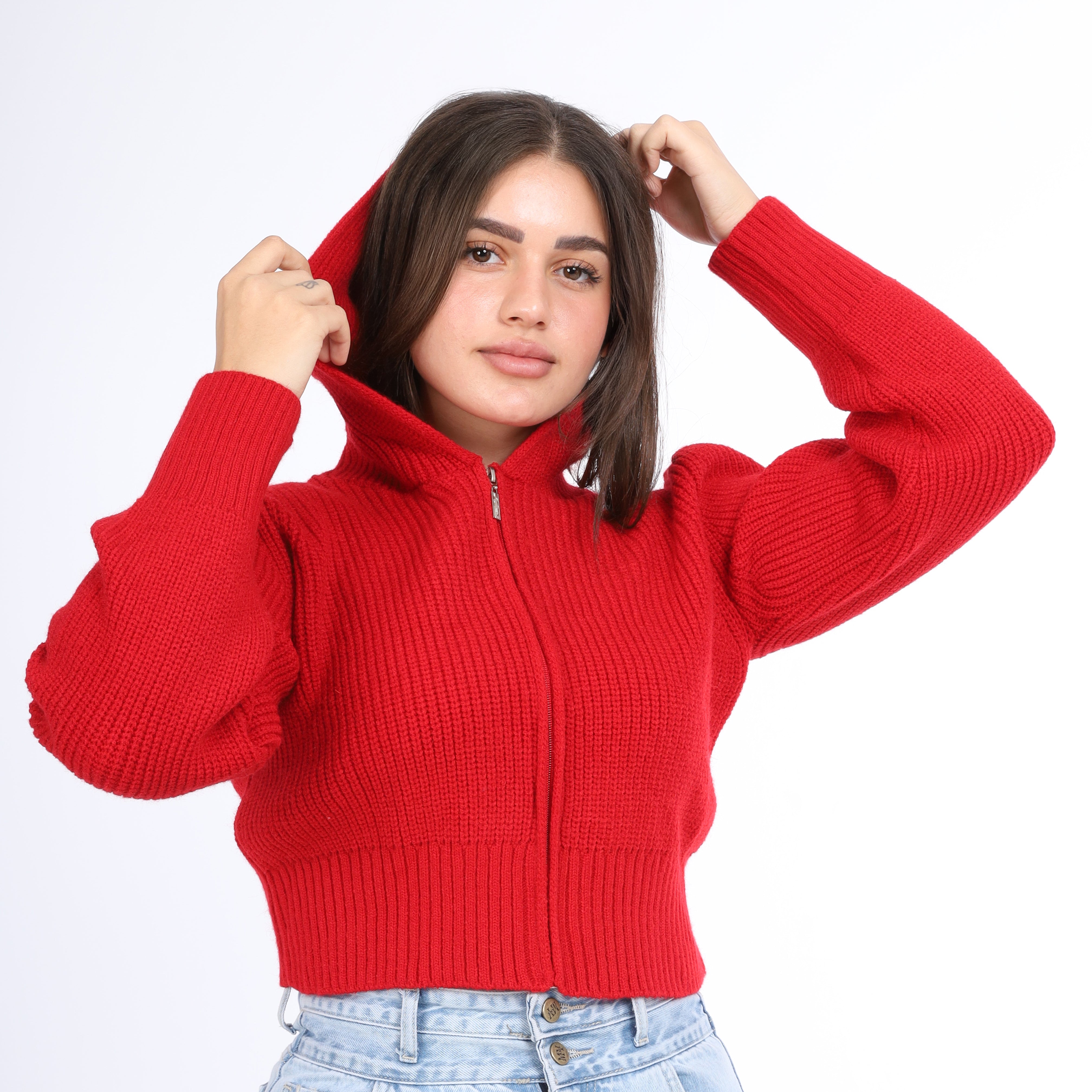 Cropped Knit Zip-Up Hoodie w16252610