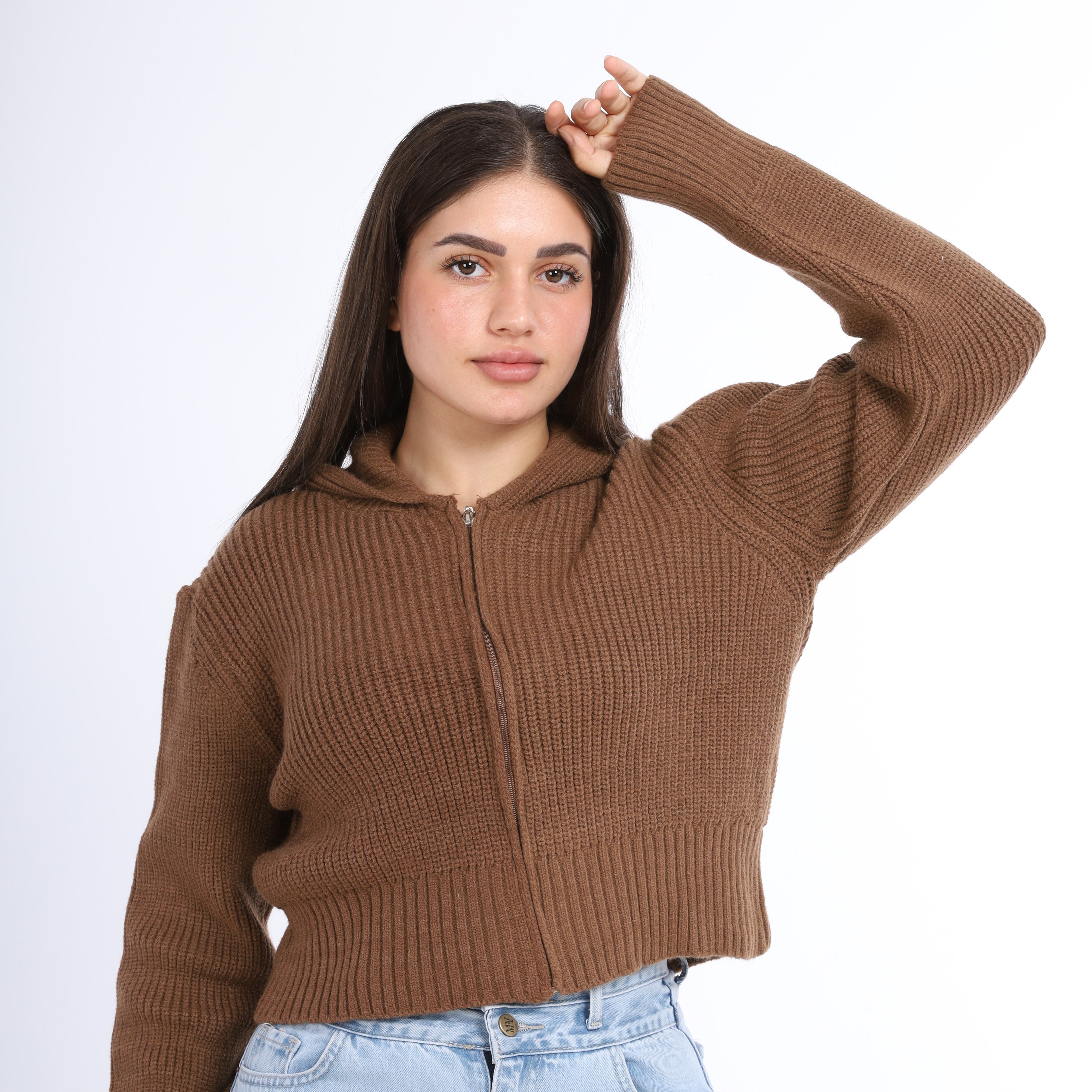 Cropped Knit Zip-Up Hoodie w16252610