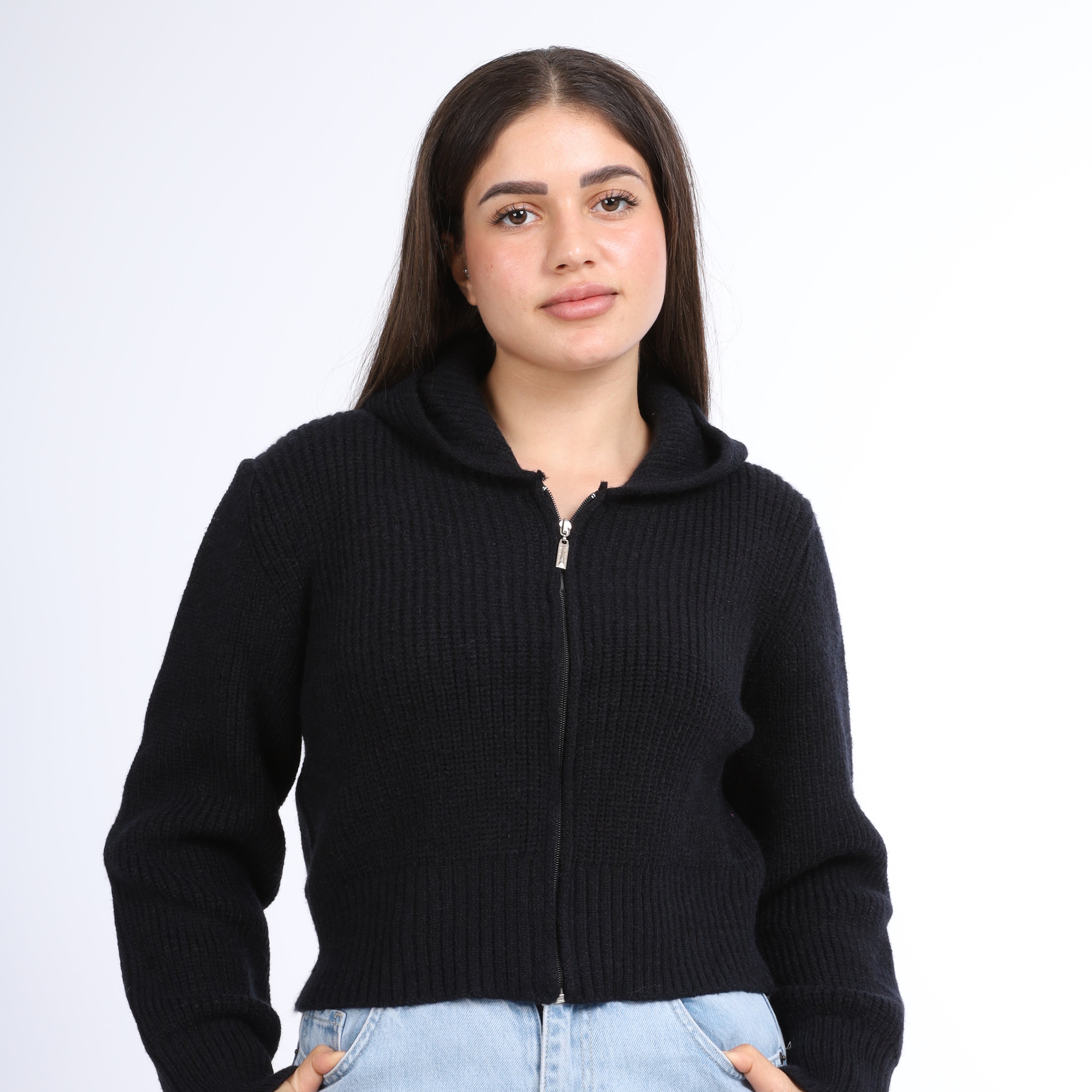 Cropped Knit Zip-Up Hoodie w16252610